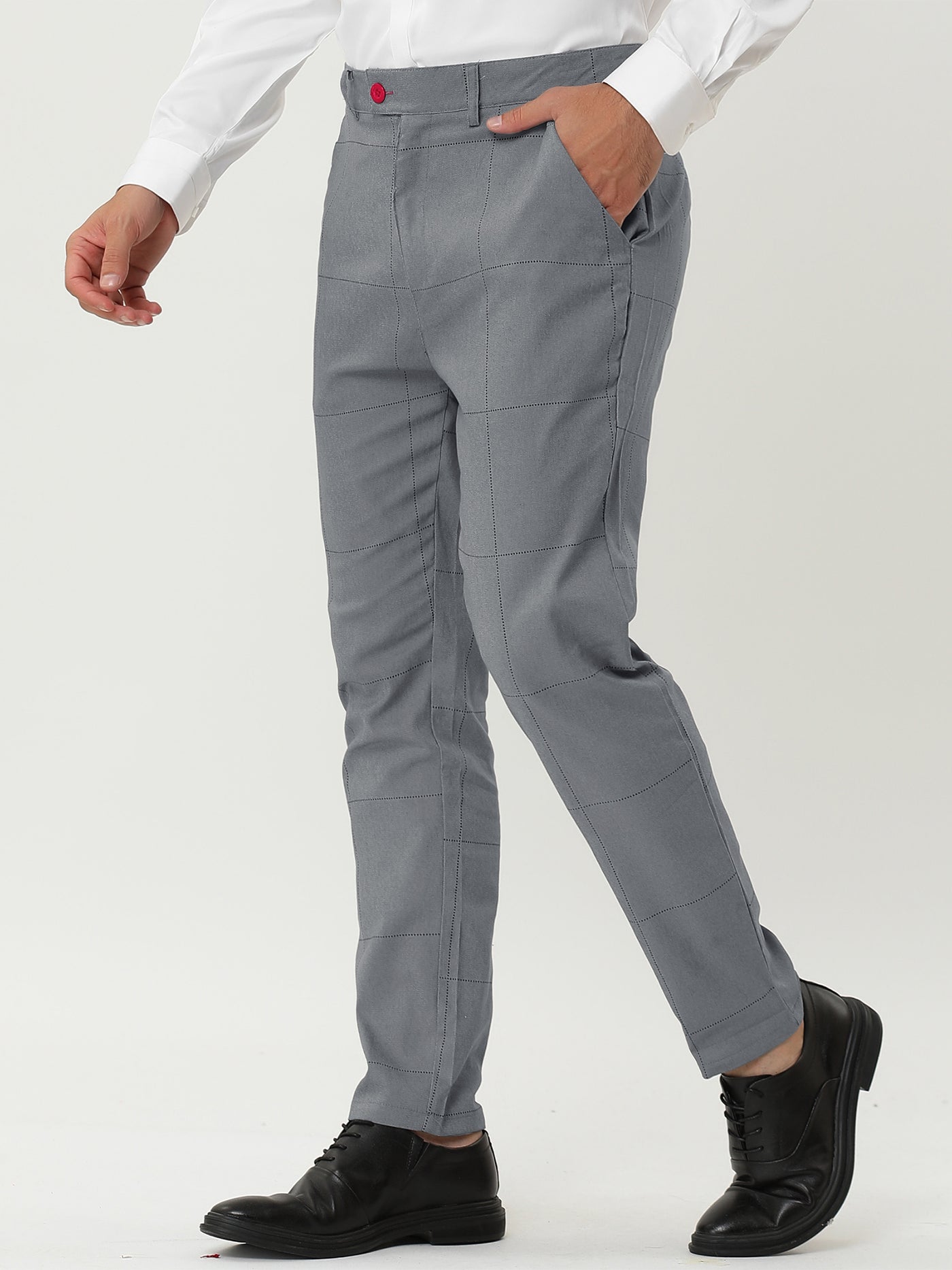 Bublédon Classic Business Check Flat Front Plaid Dress Pants