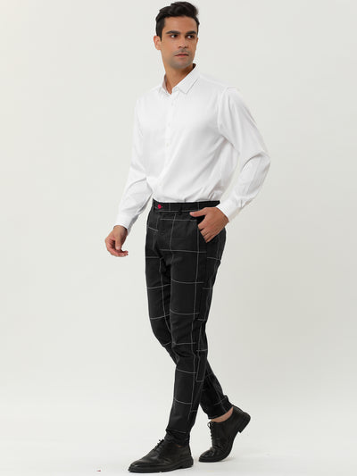 Classic Business Check Flat Front Plaid Dress Pants