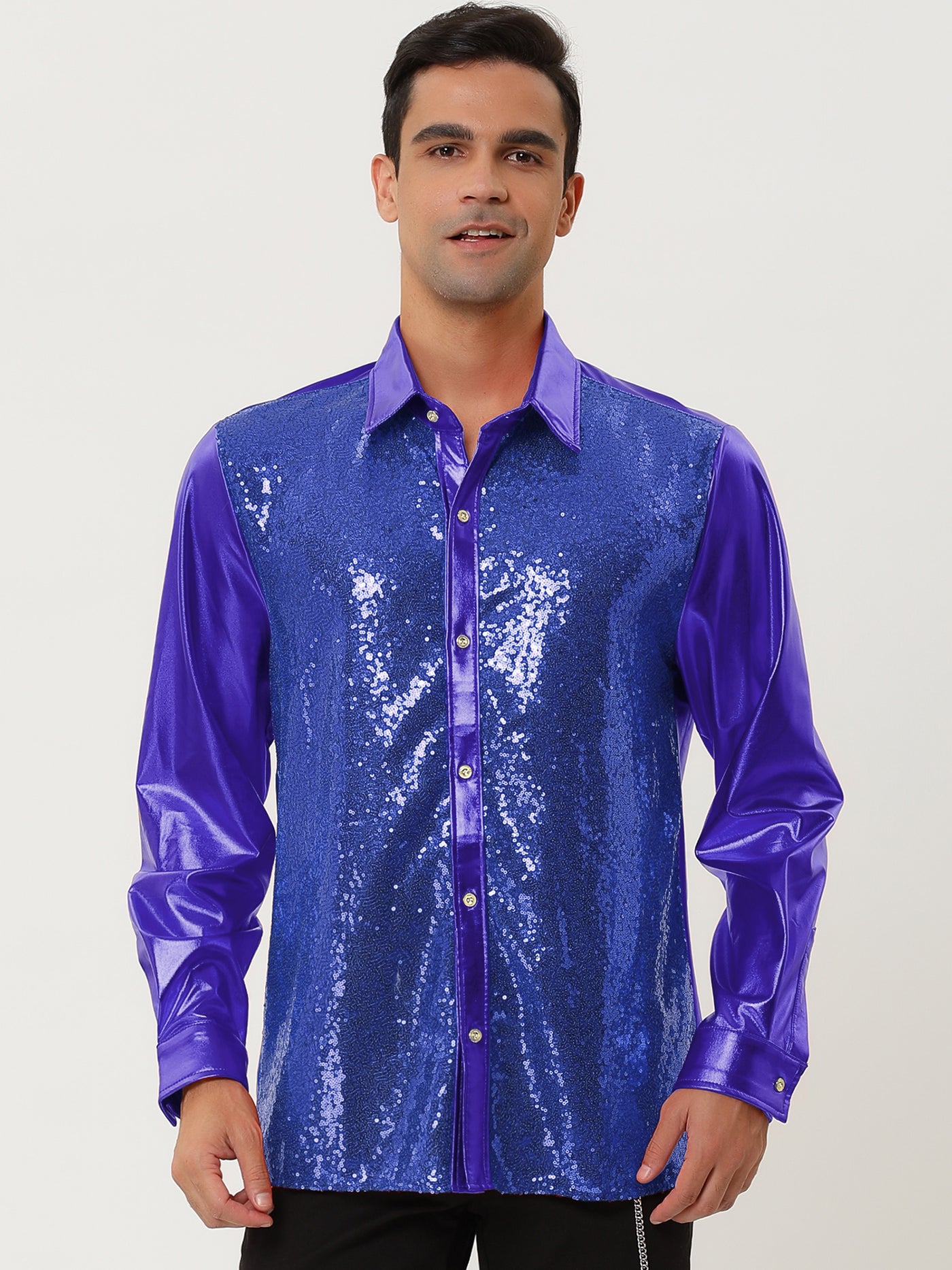 Bublédon Shiny Long Sleeve Button Down Disco Party Shirts