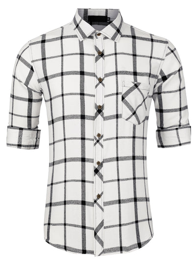 Casual Plaid Lapel Pocket Button Long Sleeve Shirts