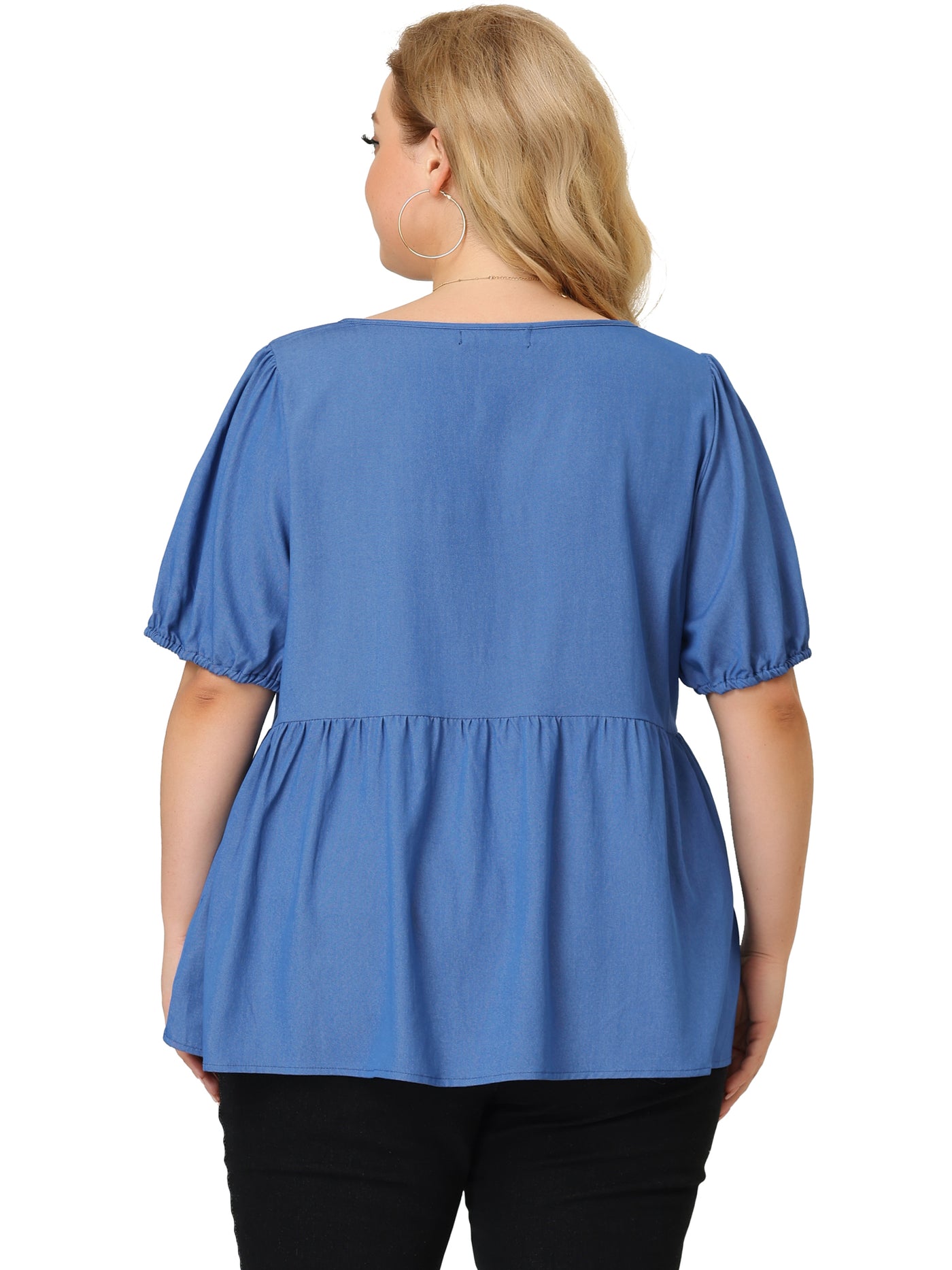 Bublédon Woven H Line Spring Summer V Neck Peplum Top