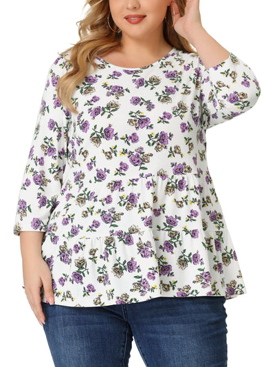 Regular Fit Peony Round Neck 3/4 Sleeve Top