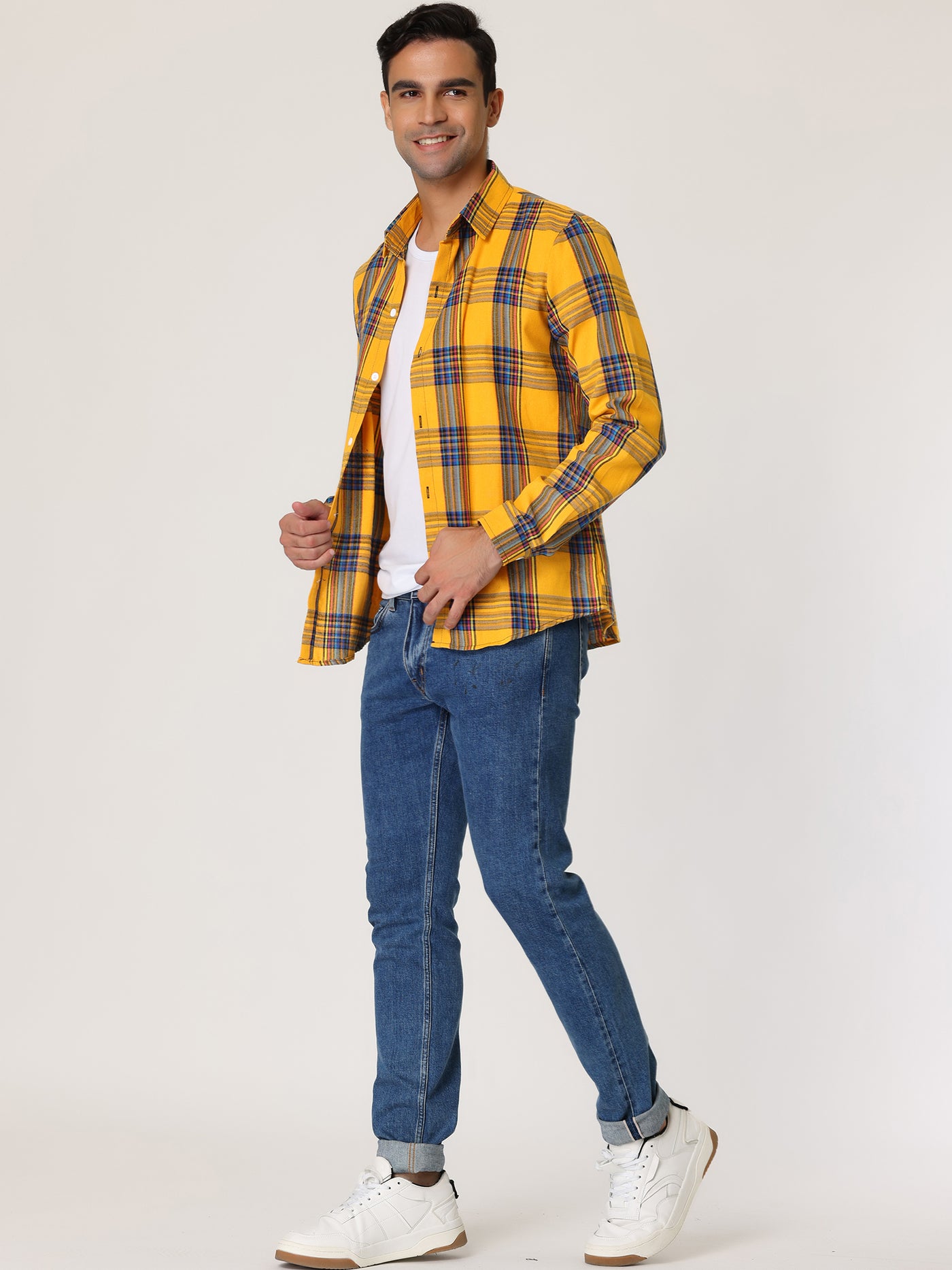 Bublédon Casual Plaid Color Block Long Sleeve Checked Shirts