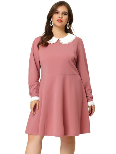 A-line Knit Crew Neck Lantern Sleeve Plus Size Dress