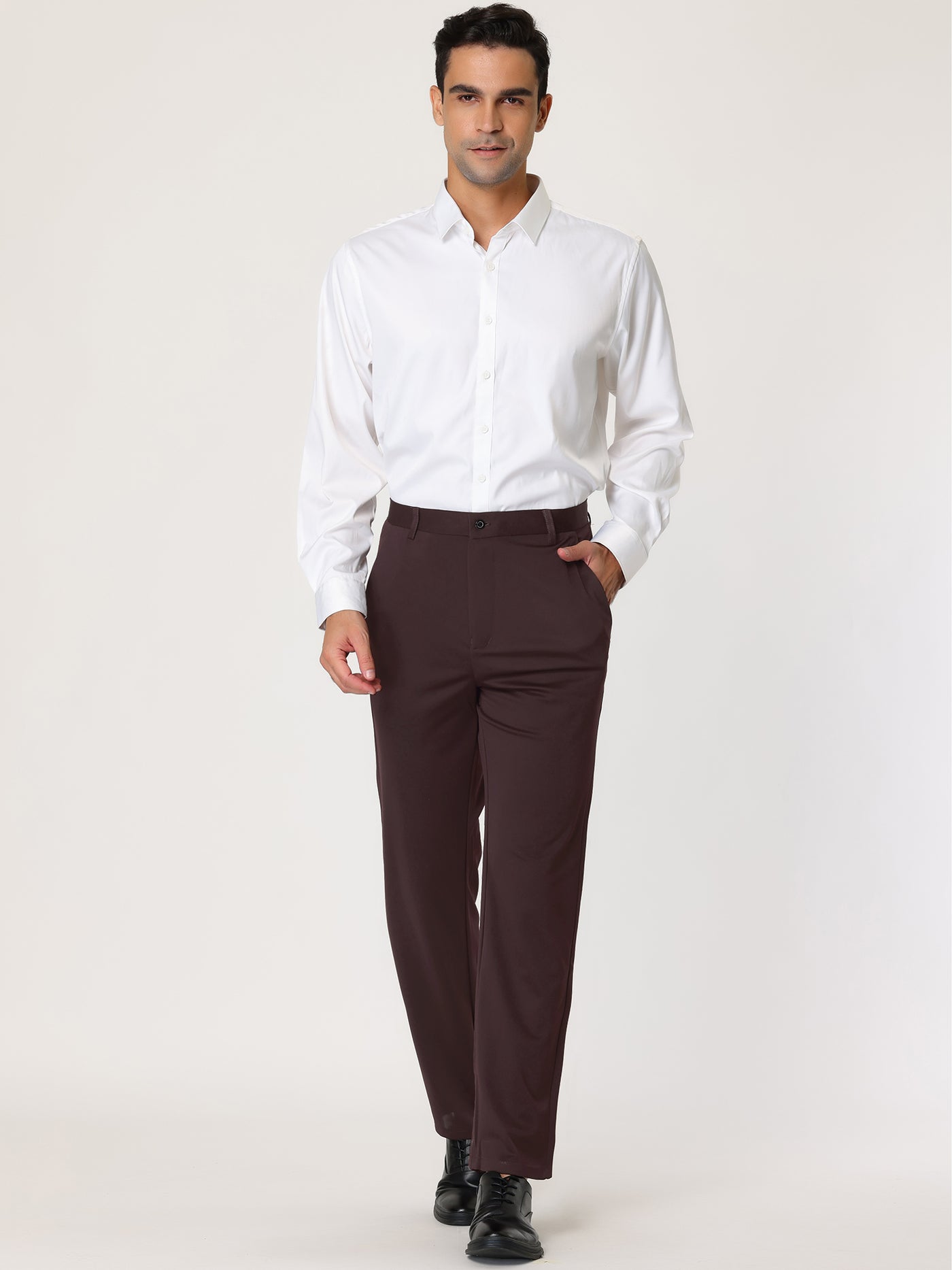 Bublédon Classic Straight Flat Front Solid Business Trousers