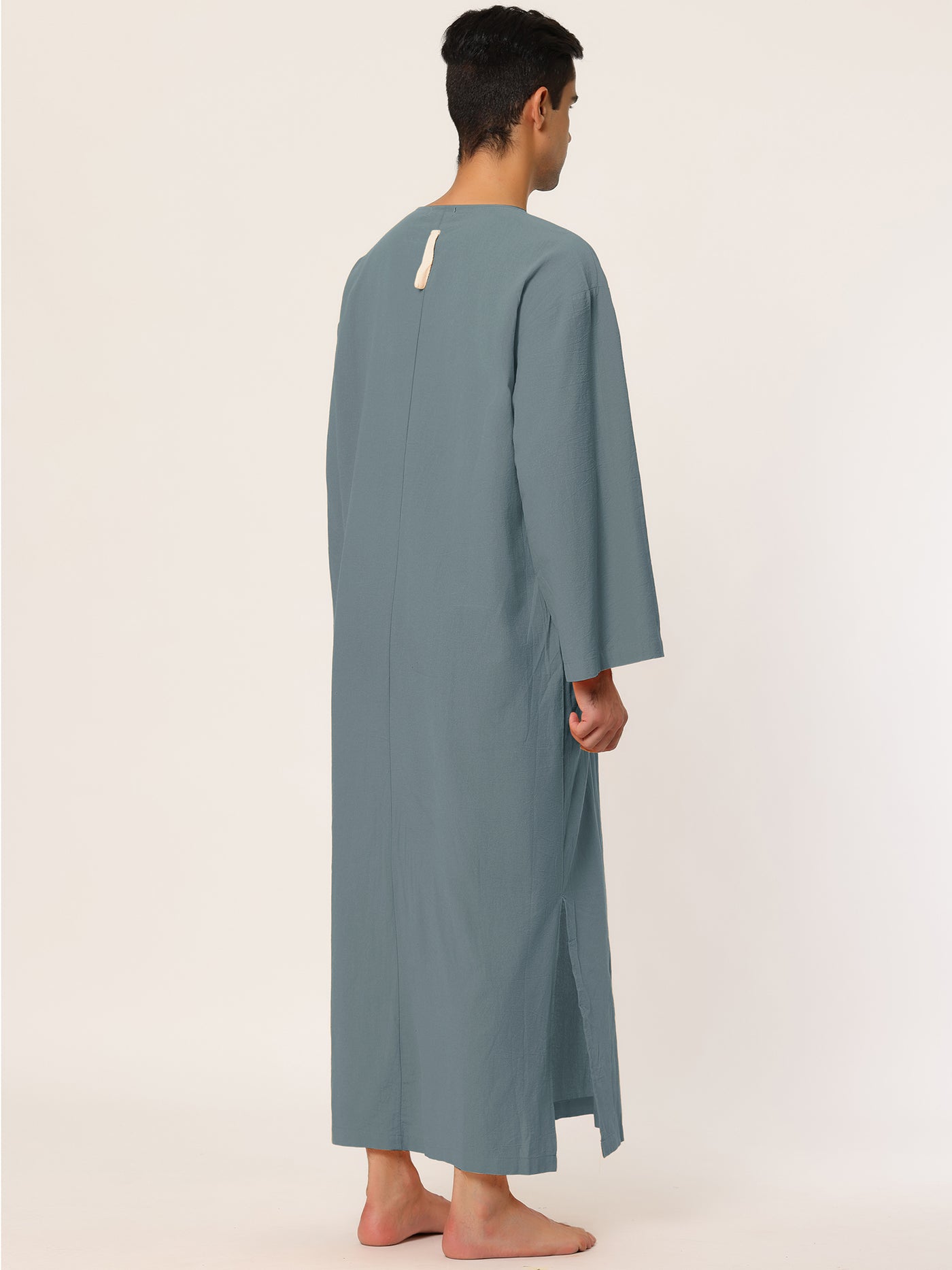 Bublédon Cotton Sleep Shirt V-Neck Plain Side Split Long Gown