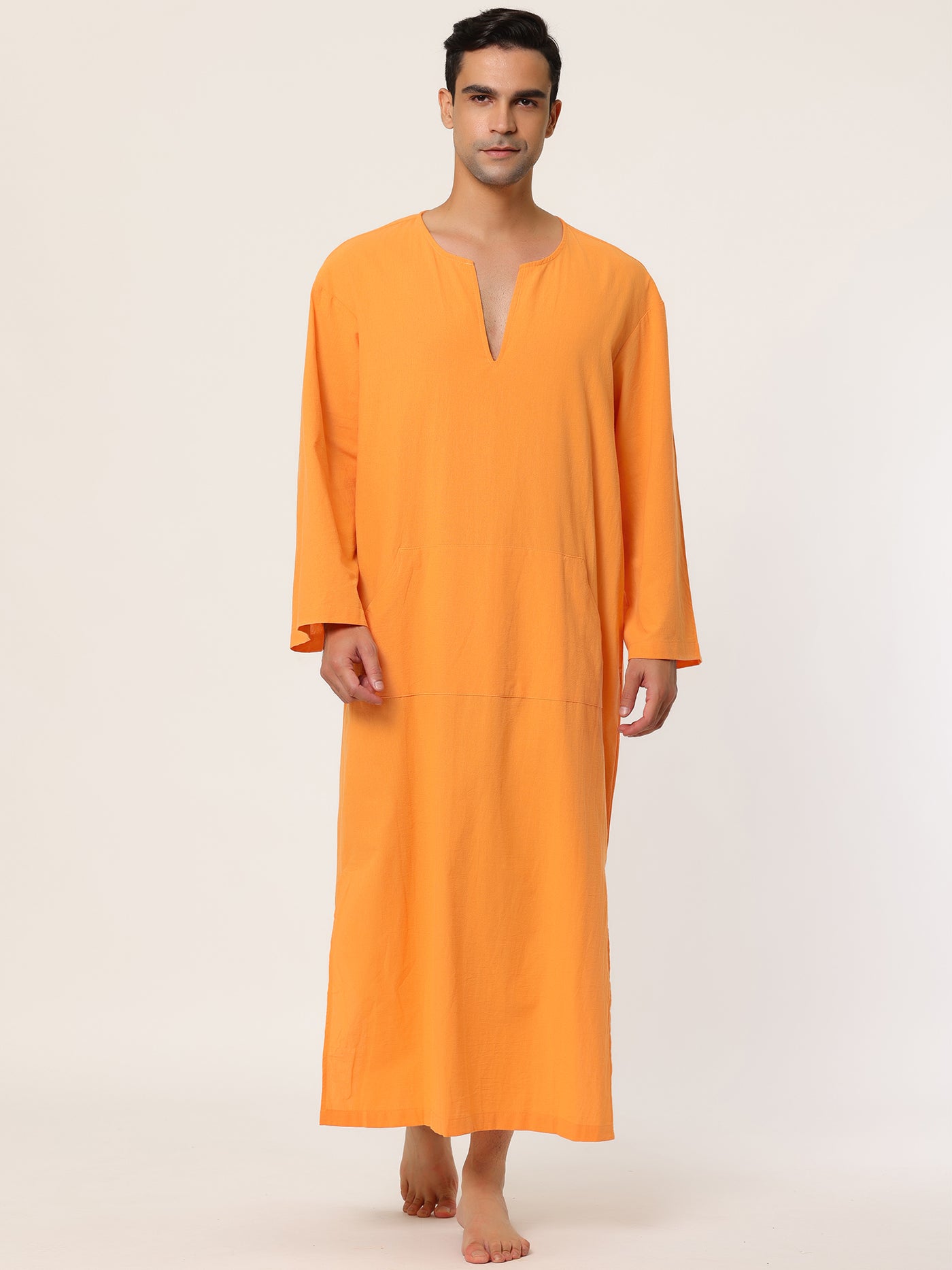 Bublédon Cotton Sleep Shirt V-Neck Plain Side Split Long Gown