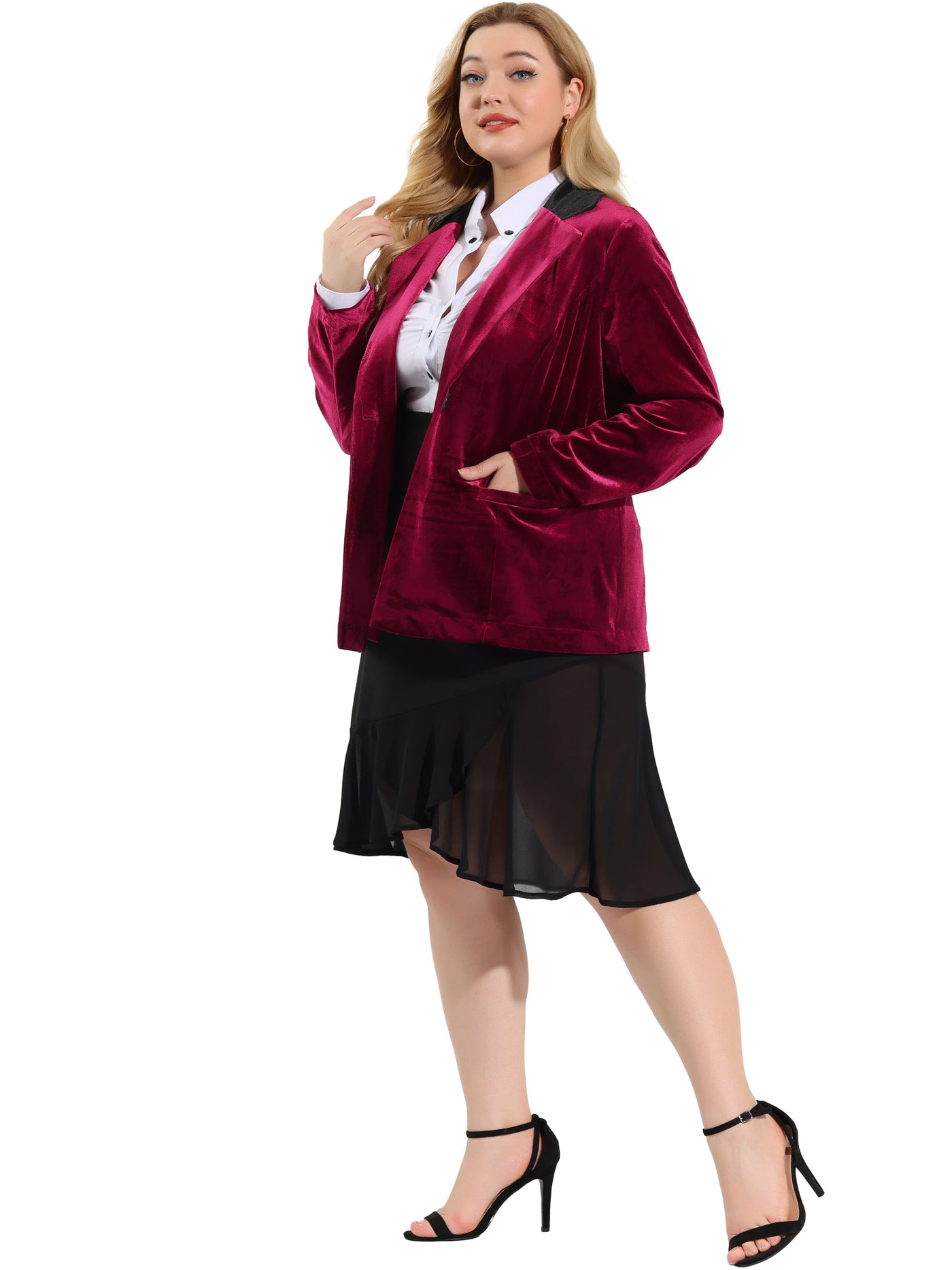 Bublédon Velour H Line Long Sleeve Longline Blazer