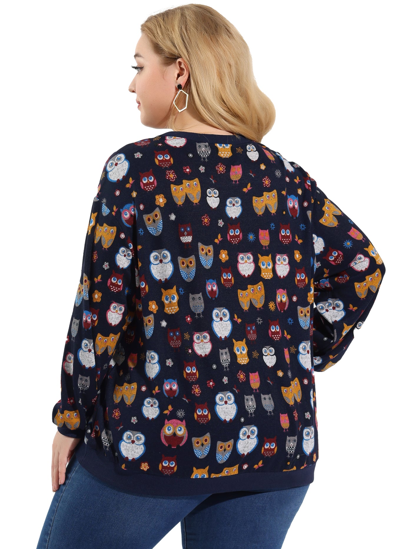 Bublédon Knit H Line Owl Collarless Gathered Cuff Sweatshirt