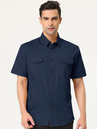 Lapel Short Sleeve Button Solid Color Cargo Shirt