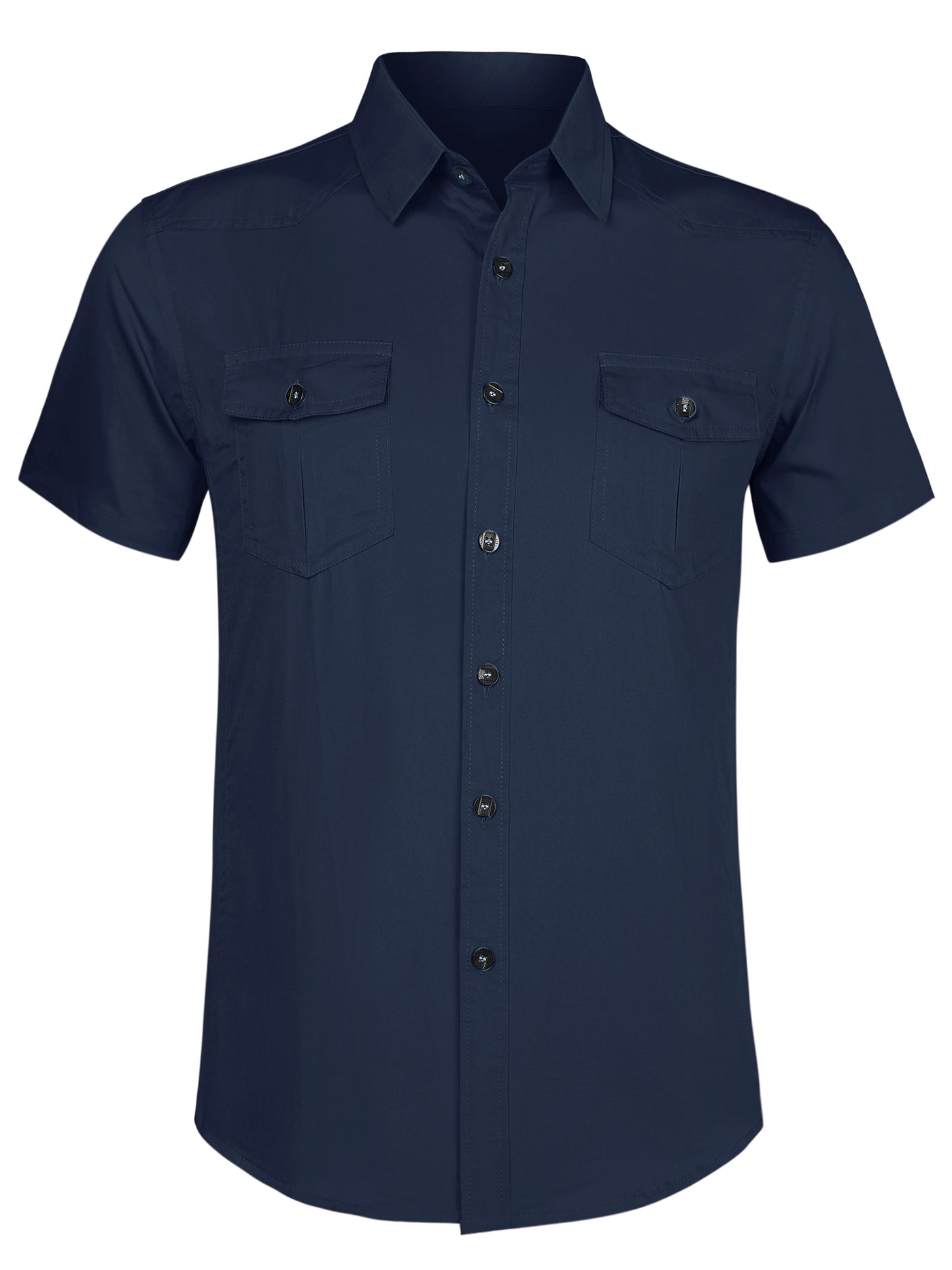 Bublédon Lapel Short Sleeve Button Solid Color Cargo Shirt