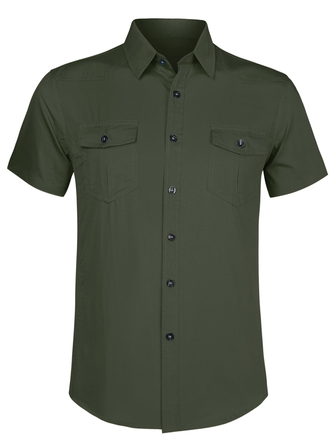 Bublédon Lapel Short Sleeve Button Solid Color Cargo Shirt