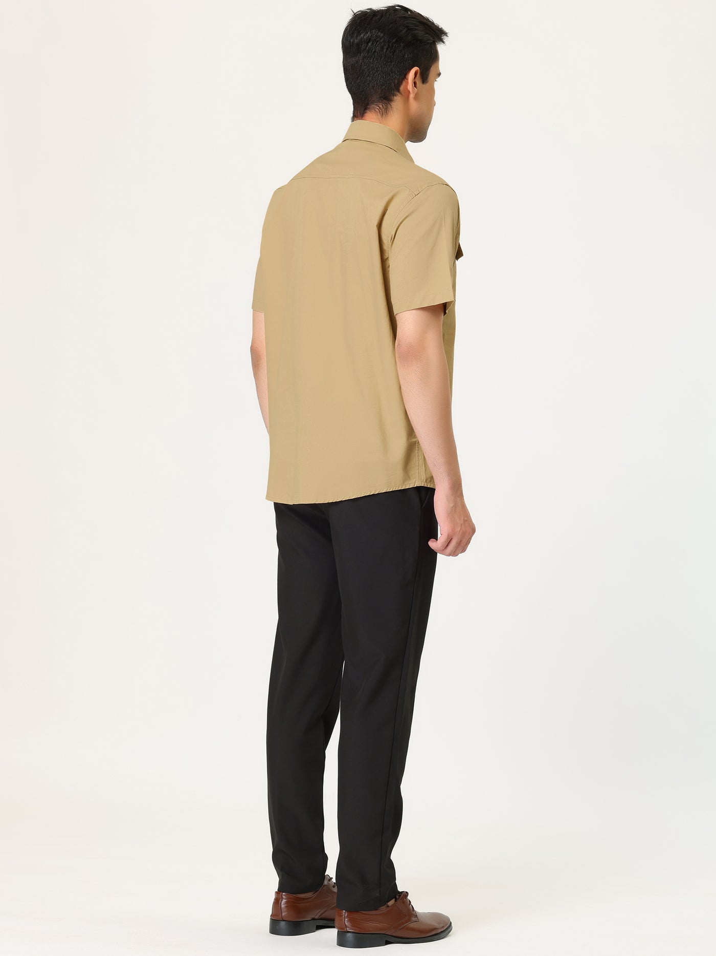 Bublédon Lapel Short Sleeve Button Solid Color Cargo Shirt