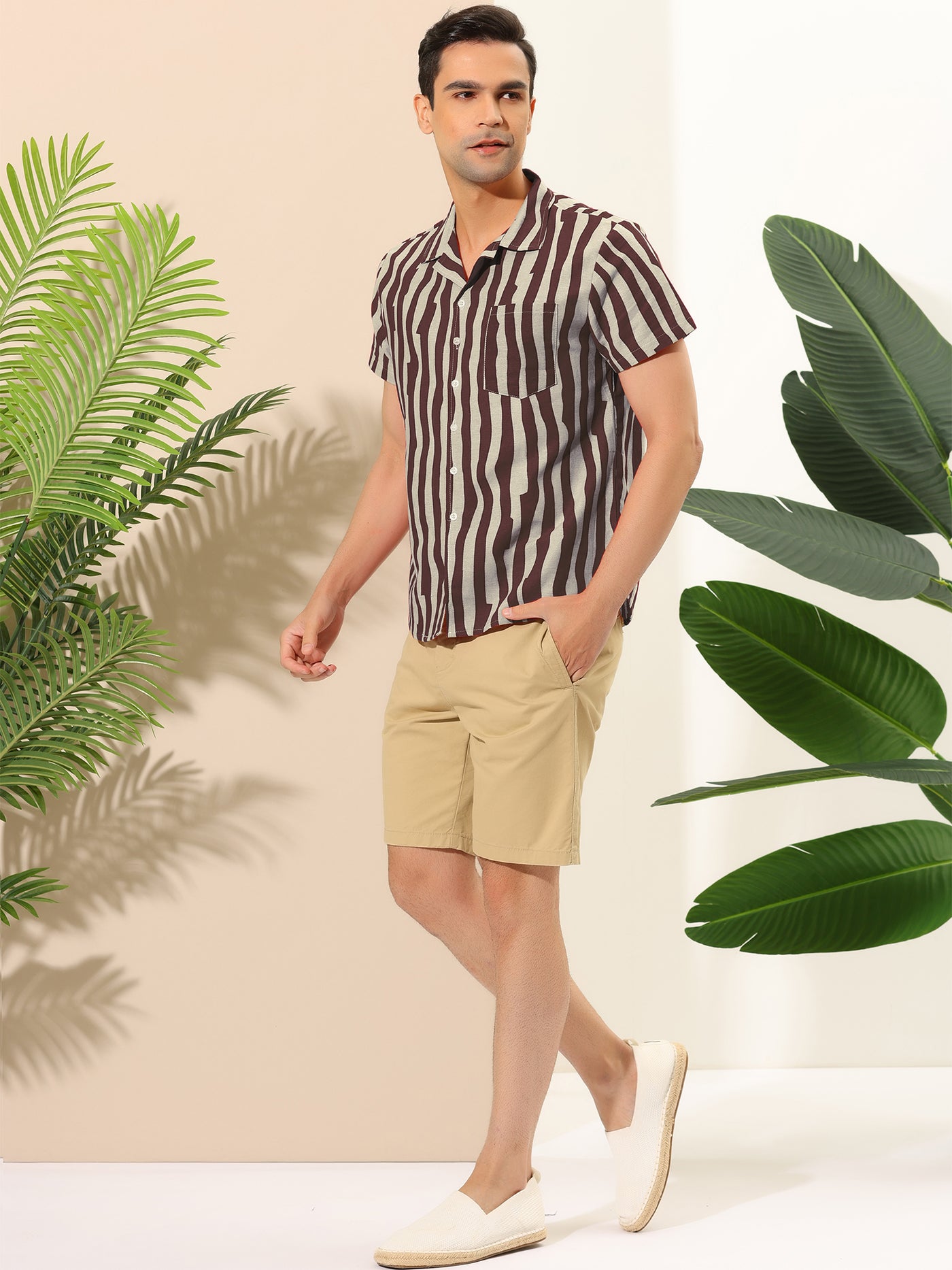 Bublédon Summer Irregular Striped Short Sleeve Hawaiian Shirt