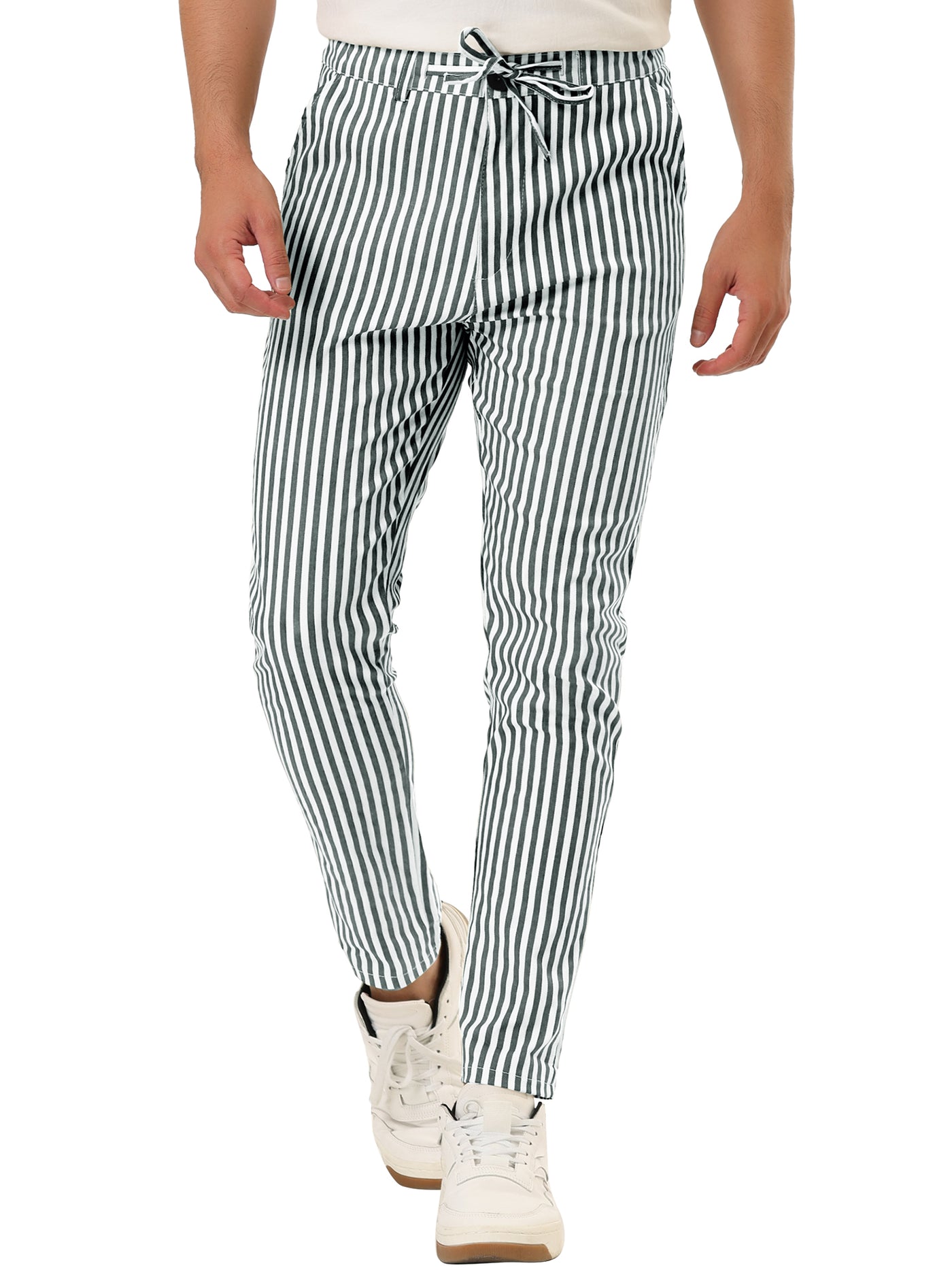 Bublédon Business Stripe Drawstring Waist Skinny Dress Pants