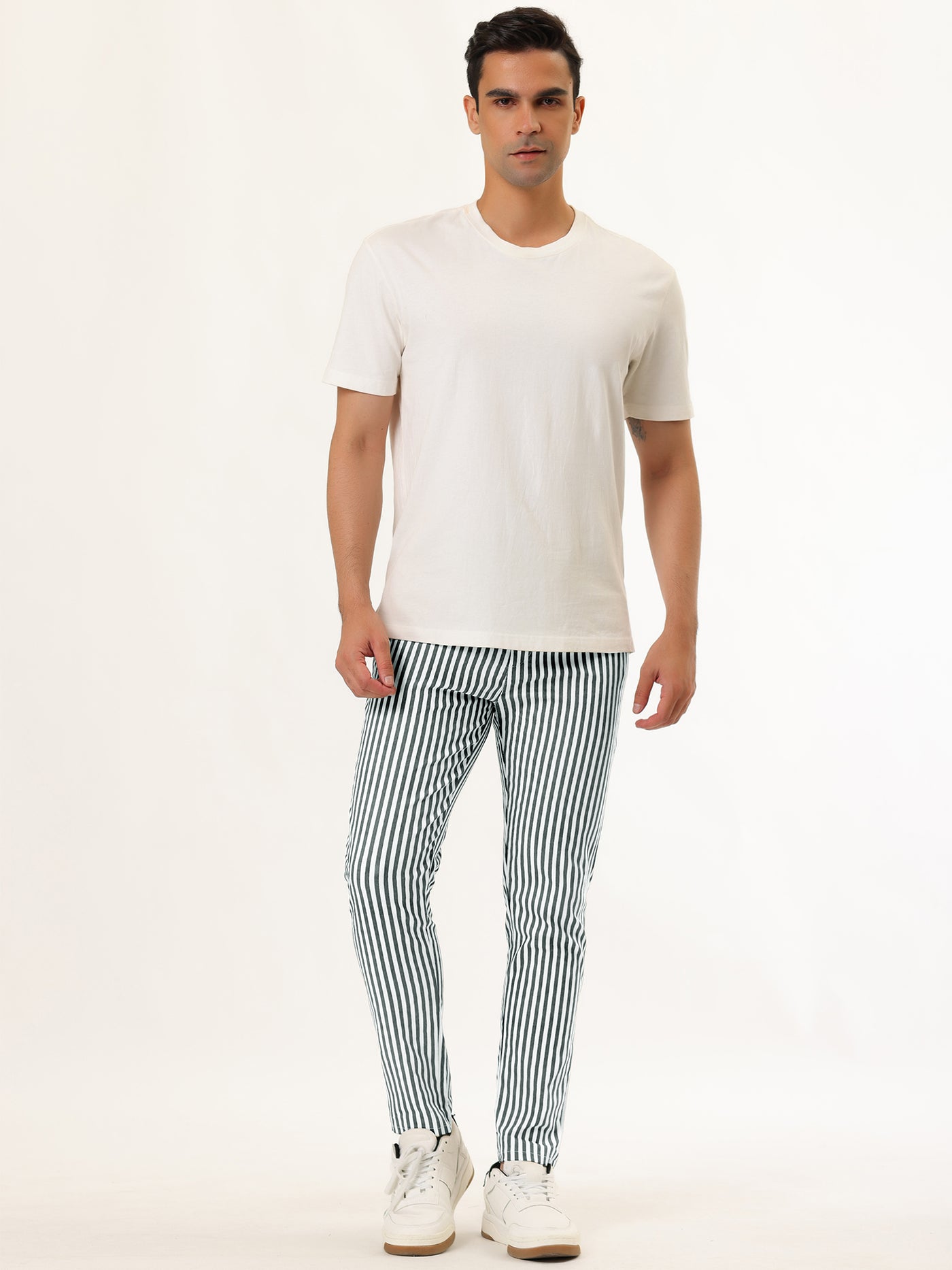 Bublédon Business Stripe Drawstring Waist Skinny Dress Pants