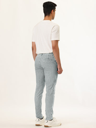 Business Stripe Drawstring Waist Skinny Dress Pants