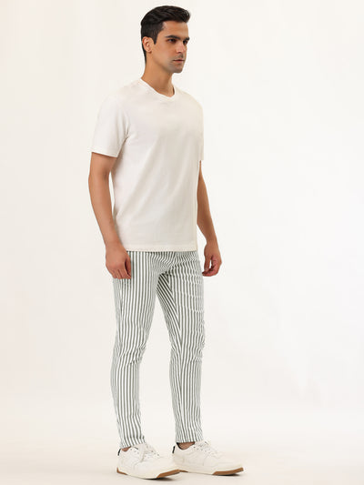 Business Stripe Drawstring Waist Skinny Dress Pants