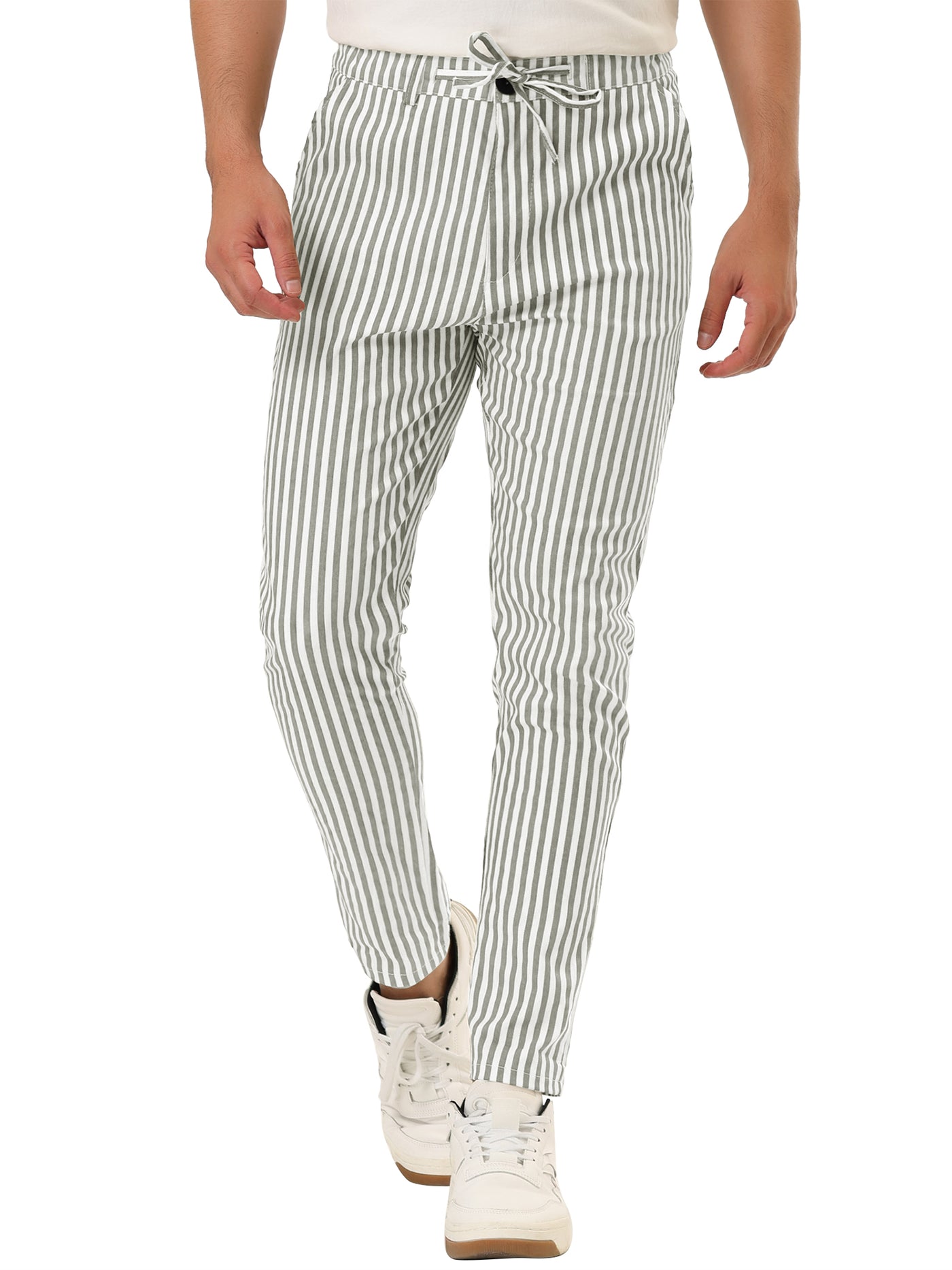 Bublédon Business Stripe Drawstring Waist Skinny Dress Pants