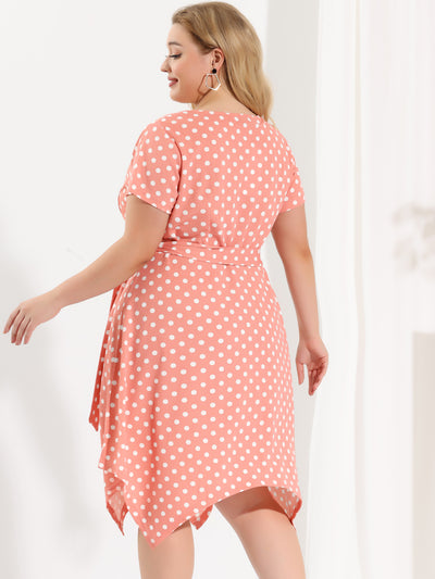 Polka Dot Round Neck Short Sleeve Plus Size Dress