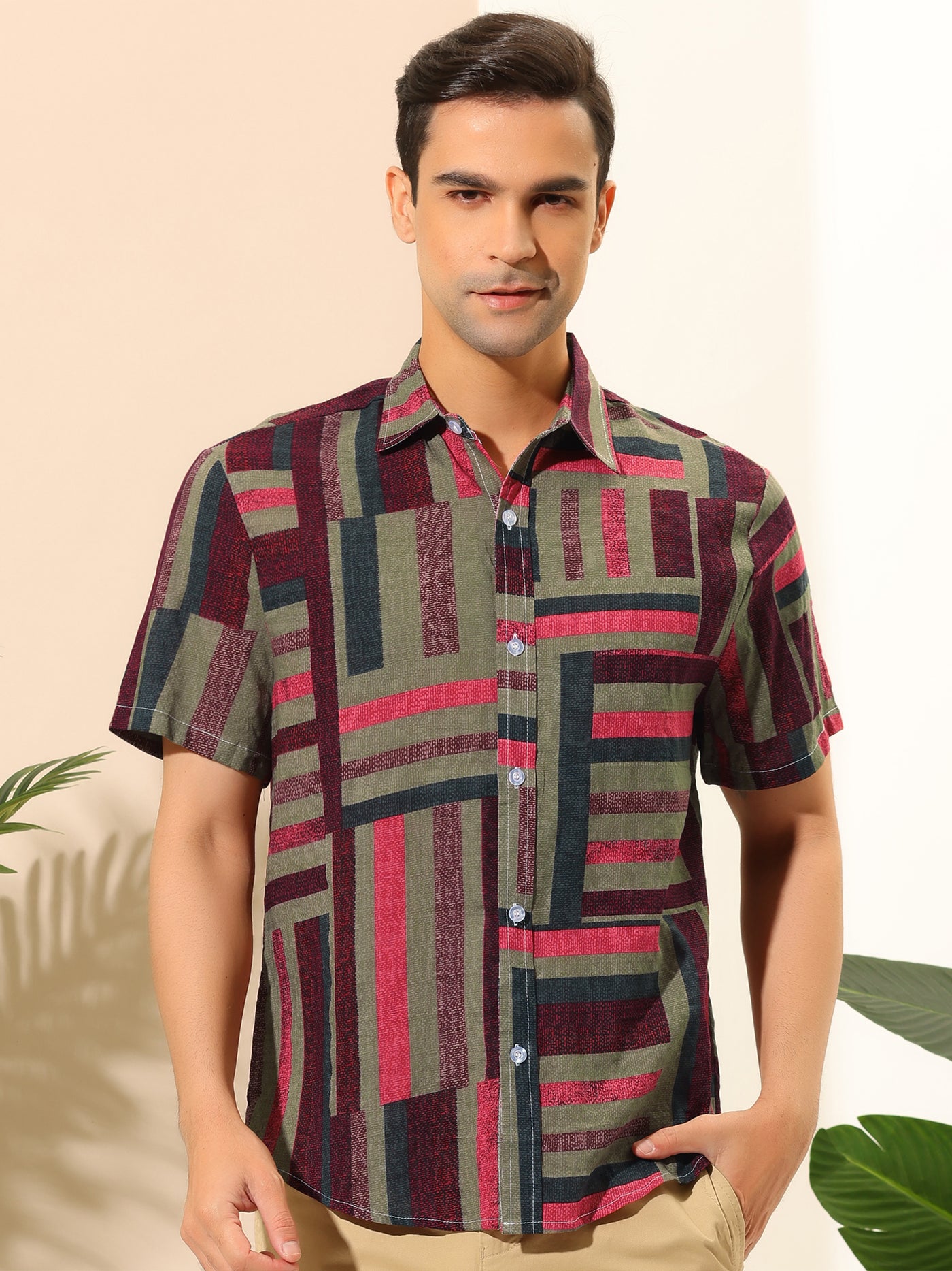 Bublédon Geometric Printed Short Sleeve Hawaiian Shirts