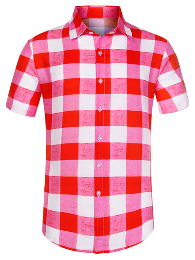 Casual Checked Lapel Short Sleeve Button Shirts