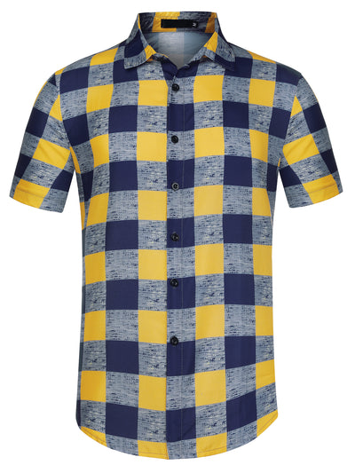 Casual Checked Lapel Short Sleeve Button Shirts