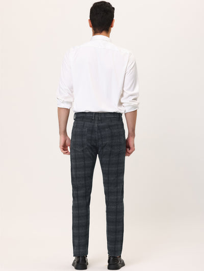 Men's Plaid Slim Fit Flat Front Checked Business Pencil Dress Pants