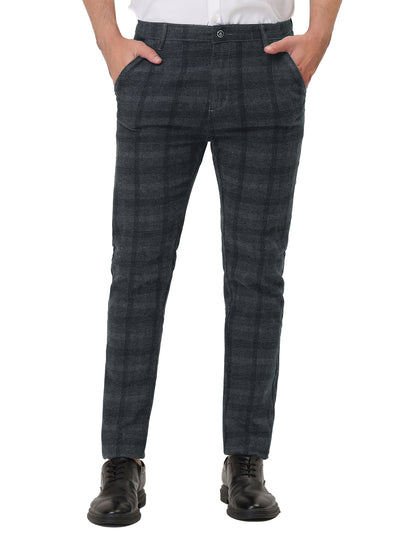 Men's Plaid Slim Fit Flat Front Checked Business Pencil Dress Pants