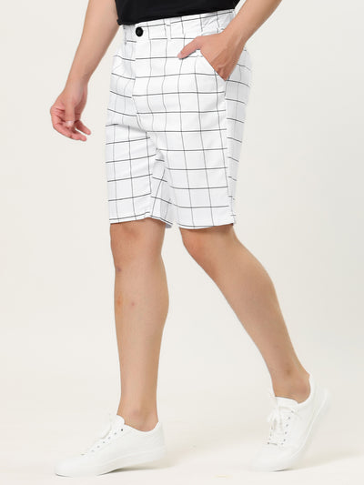 Bublédon Men's Summer Plaid Slim Fit Flat Front Dress Checked Shorts