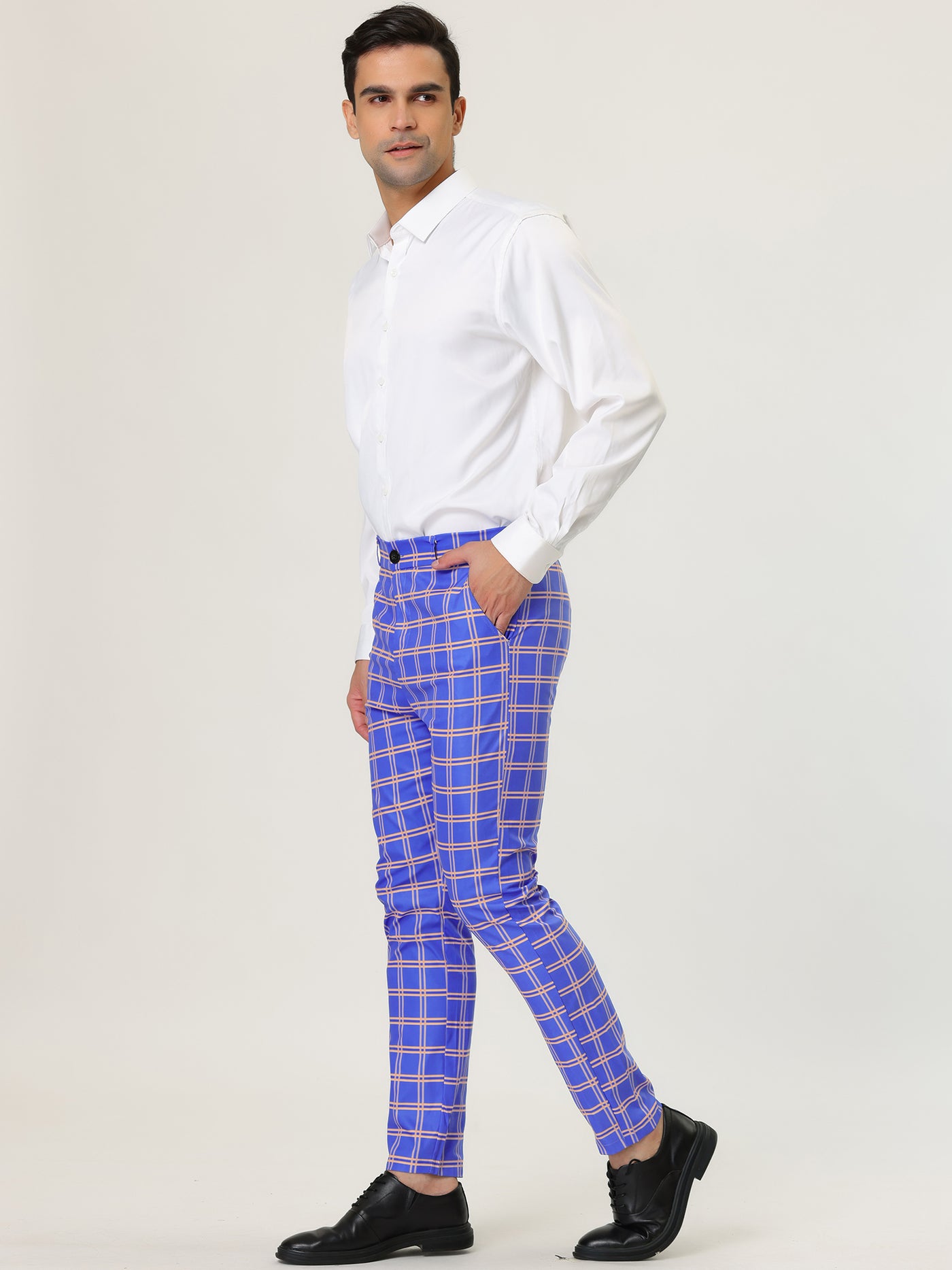 Bublédon Plaid Color Block Flat Front Business Dress Pants