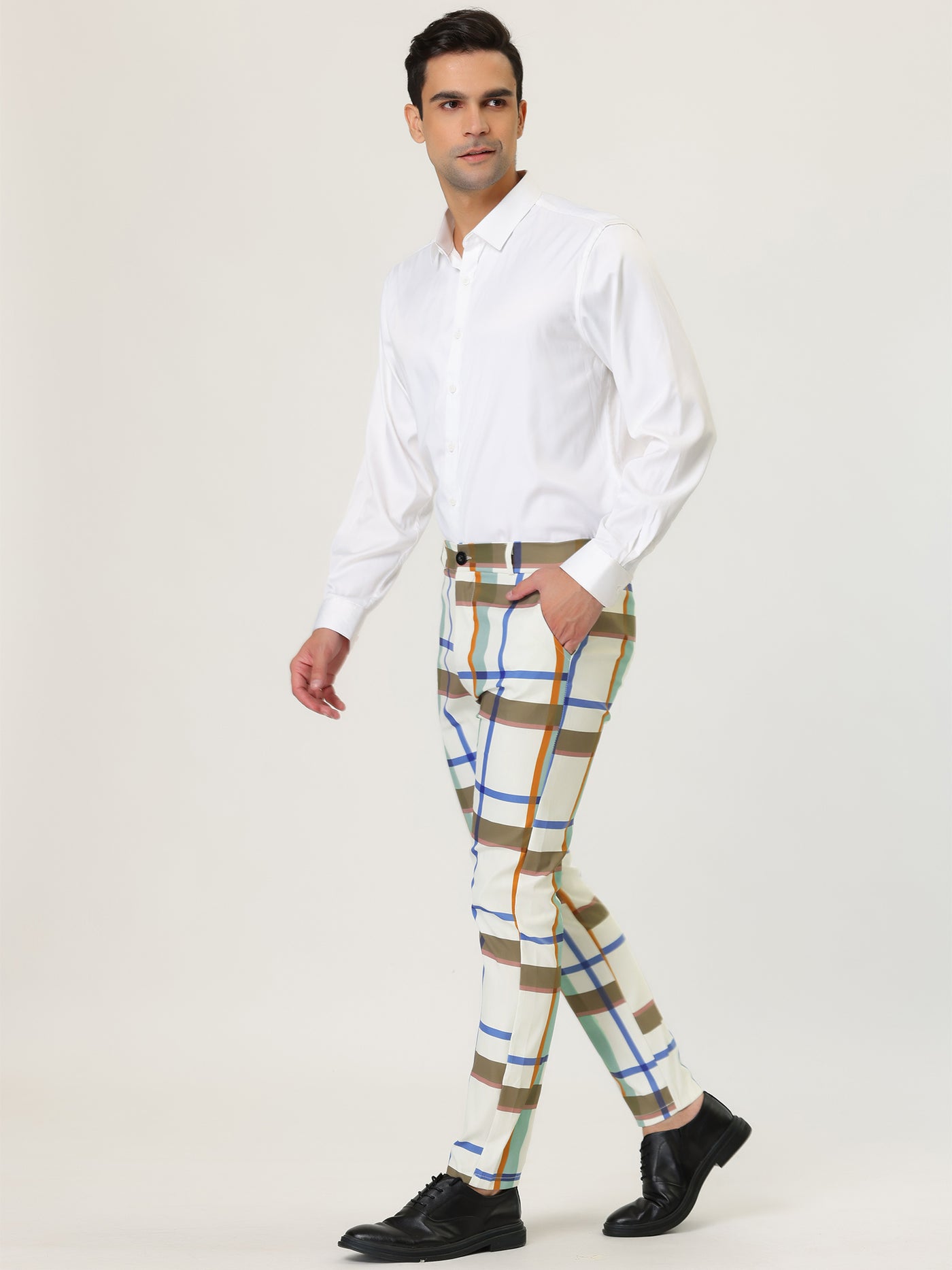 Bublédon Smart Casual Color Block Bottom Plaid Dress Pants