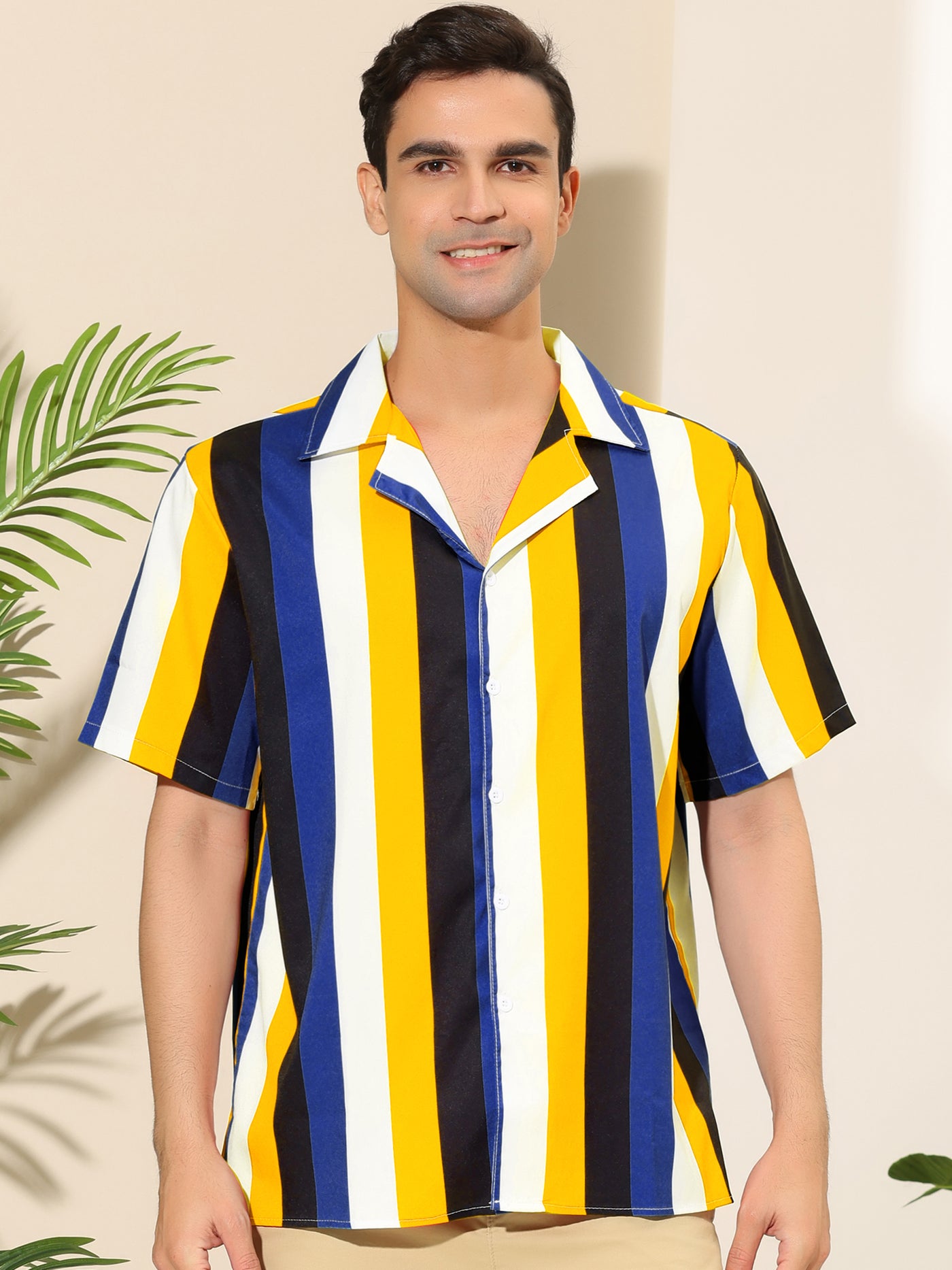 Bublédon Summer Colorful Striped V Neck Short Sleeve Shirt