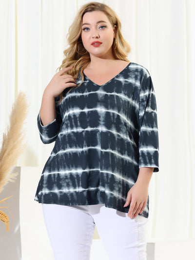 Spandex H Line Tie Dye V Neck Long Sleeve Shirt