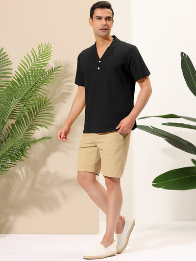 Linen Camp Collar Short Sleeve Solid Color Shirts