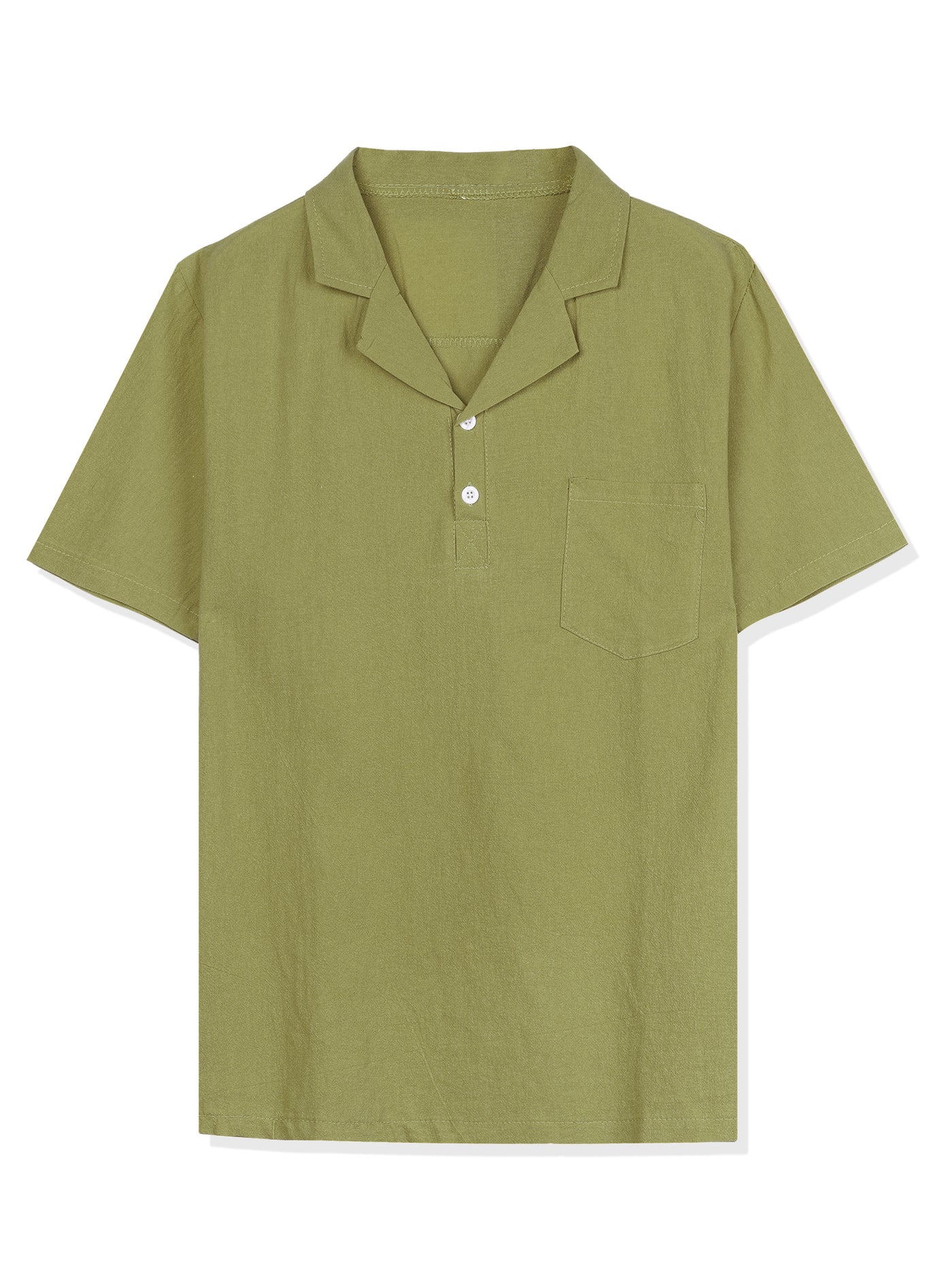 Bublédon Linen Camp Collar Short Sleeve Solid Color Shirts