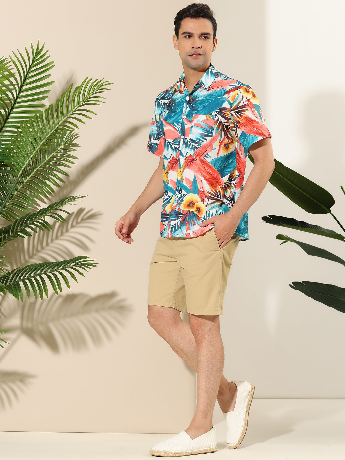 Bublédon Floral Printed Short Sleeve Button Hawaiian Shirts