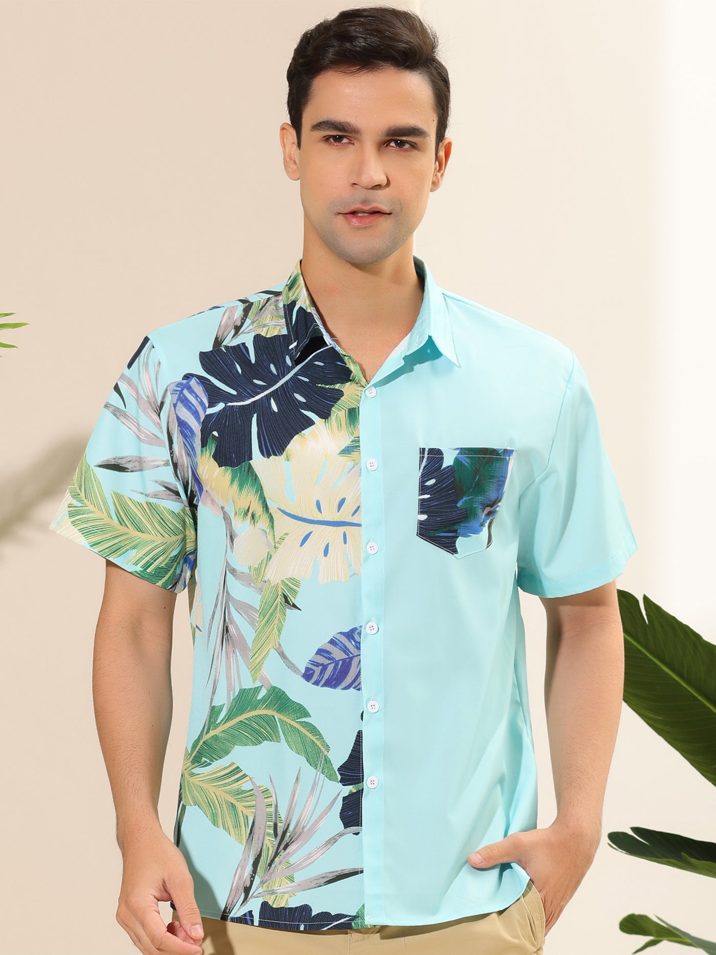 Bublédon Hawaiian Printed Short Sleeve Beach Patchwork Shirt