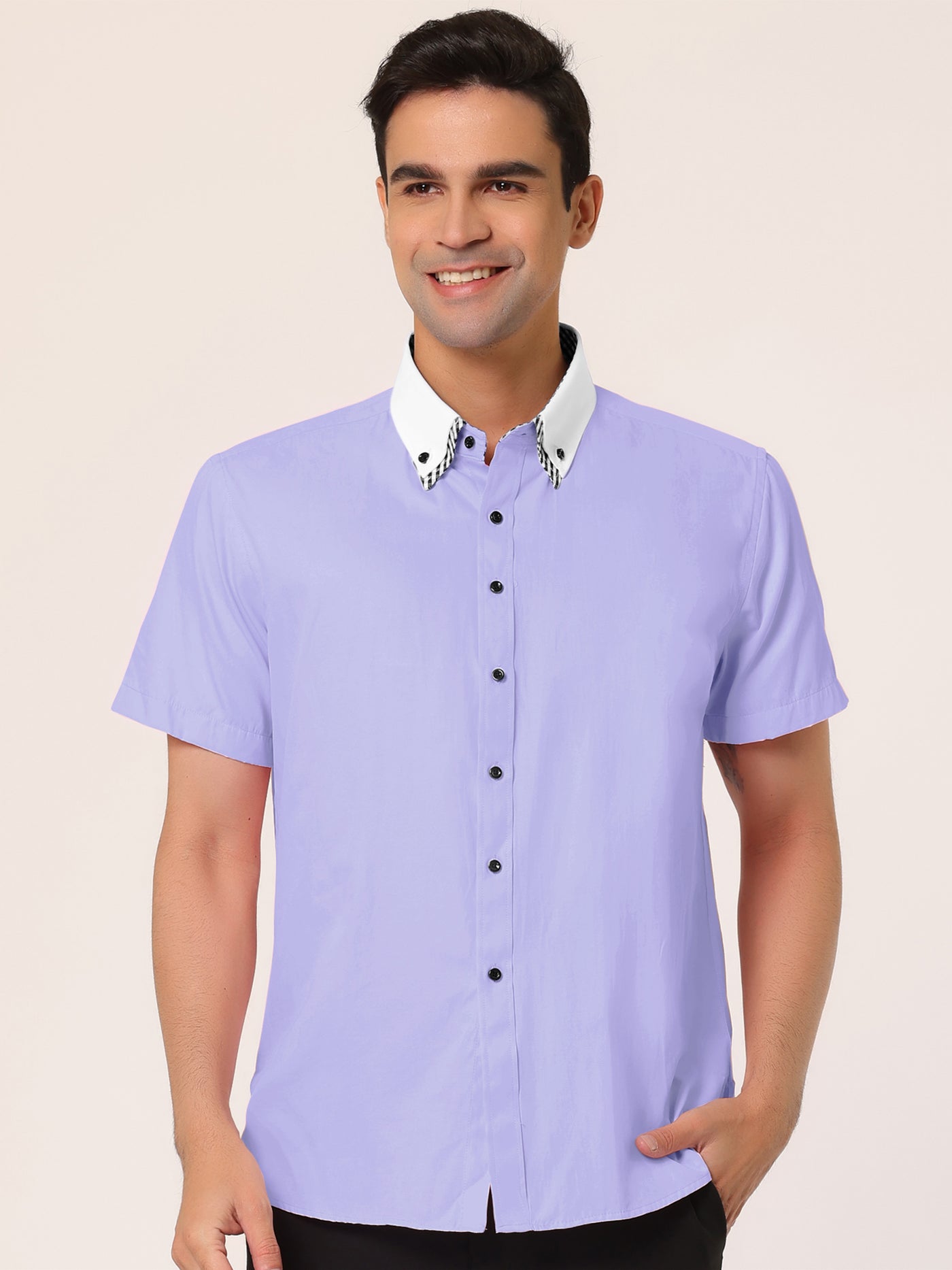 Bublédon Short Sleeve Contrast Color Collar Business Shirt