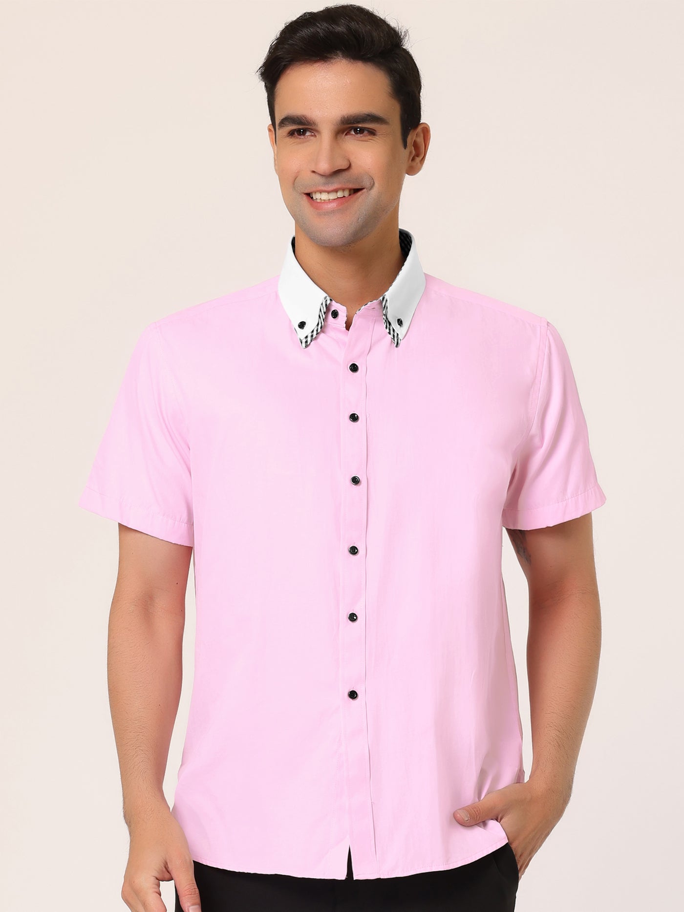 Bublédon Short Sleeve Contrast Color Collar Business Shirt