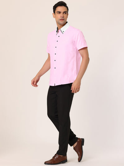 Short Sleeve Contrast Color Collar Business Shirt