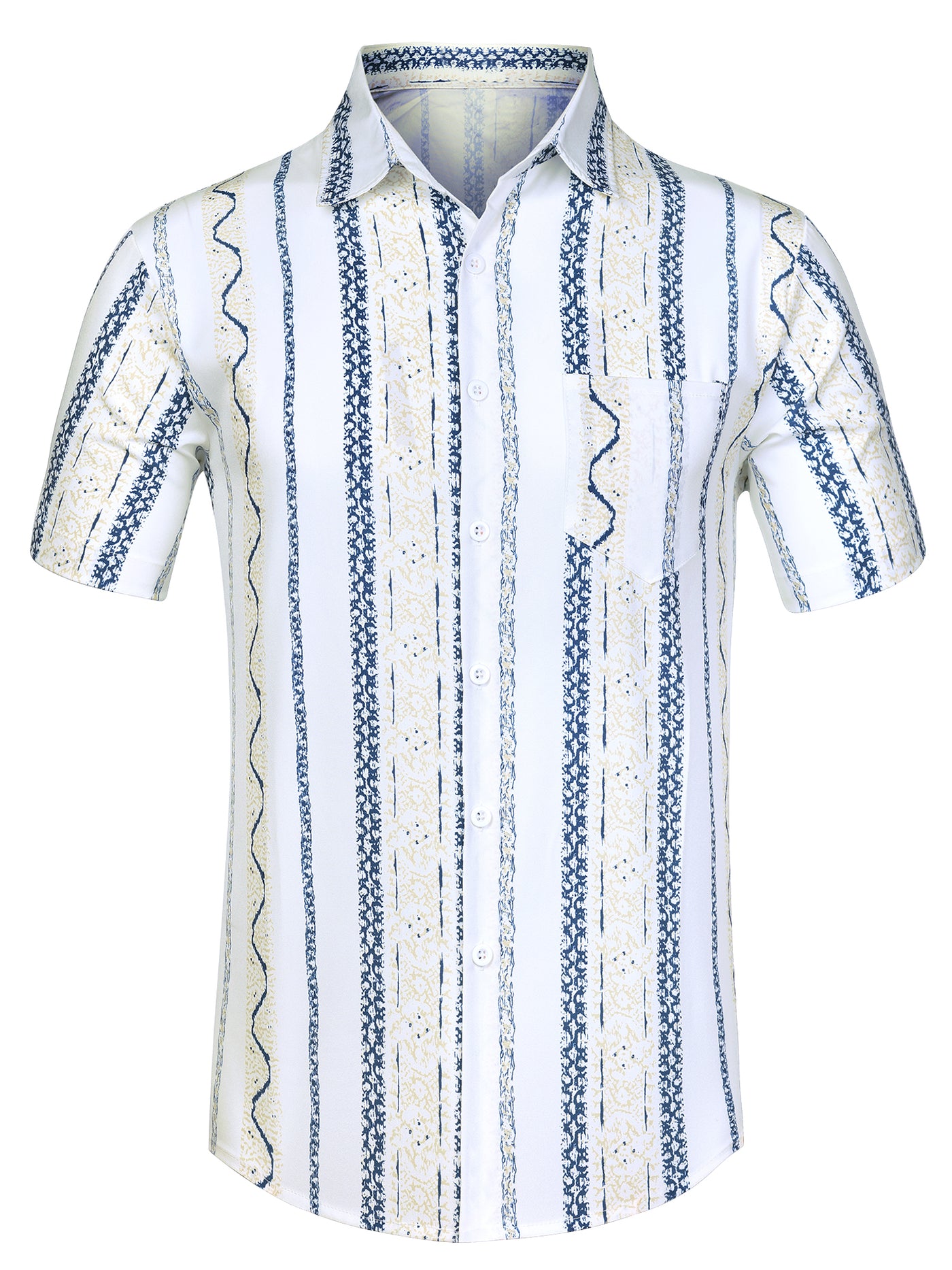 Bublédon Hawaiian Summer Striped Short Sleeve Beach Shirt