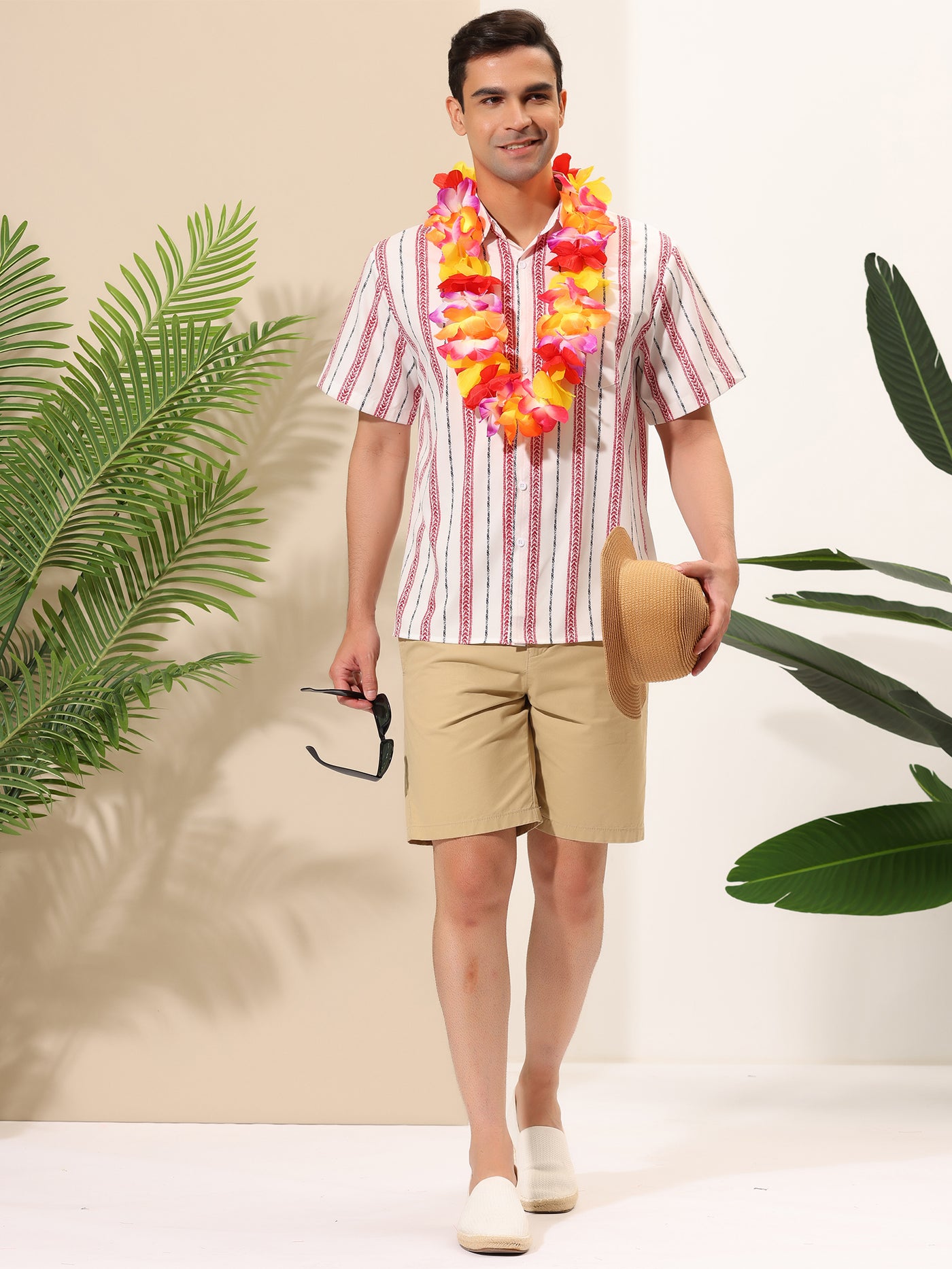 Bublédon Hawaiian Summer Striped Short Sleeve Beach Shirt