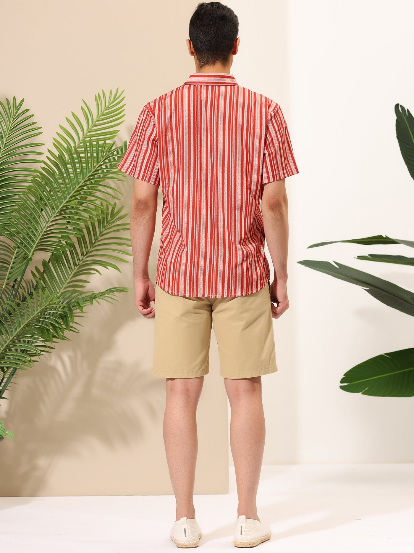 Bublédon Hawaiian Summer Striped Short Sleeve Beach Shirt