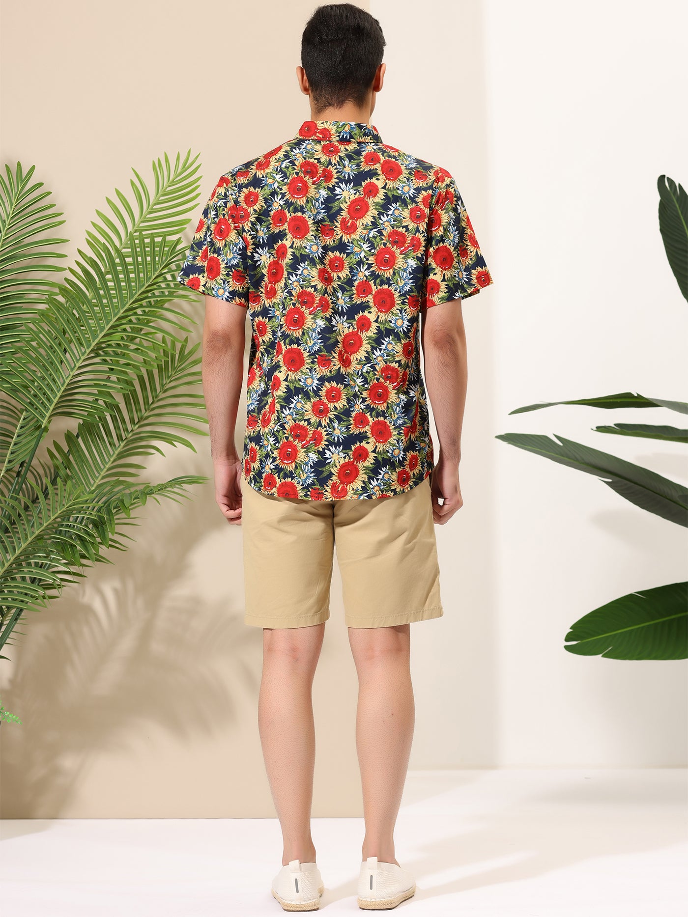 Bublédon Sunflower Floral Printed Short Sleeve Button Down Shirt