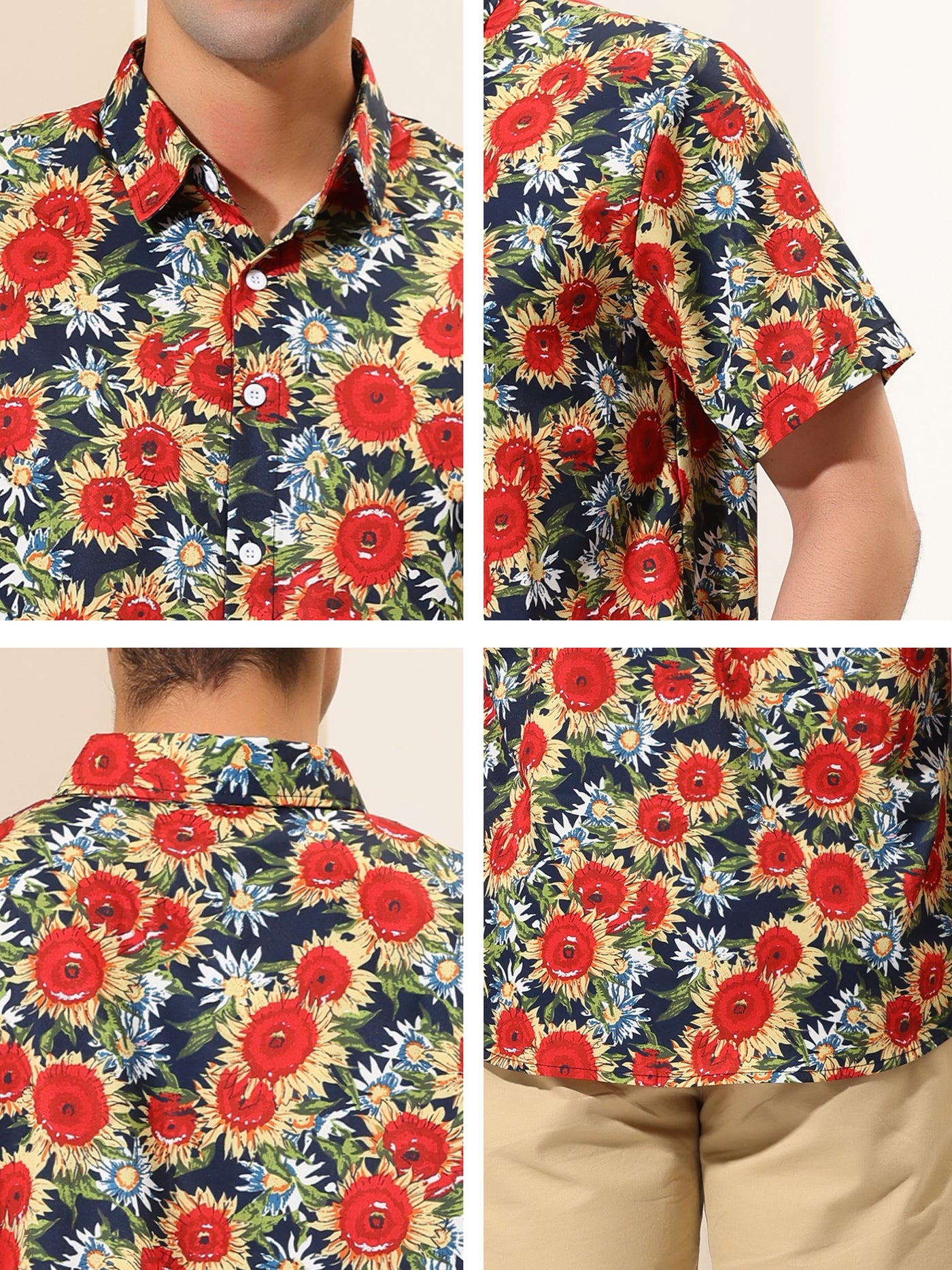 Bublédon Sunflower Floral Printed Short Sleeve Button Down Shirt