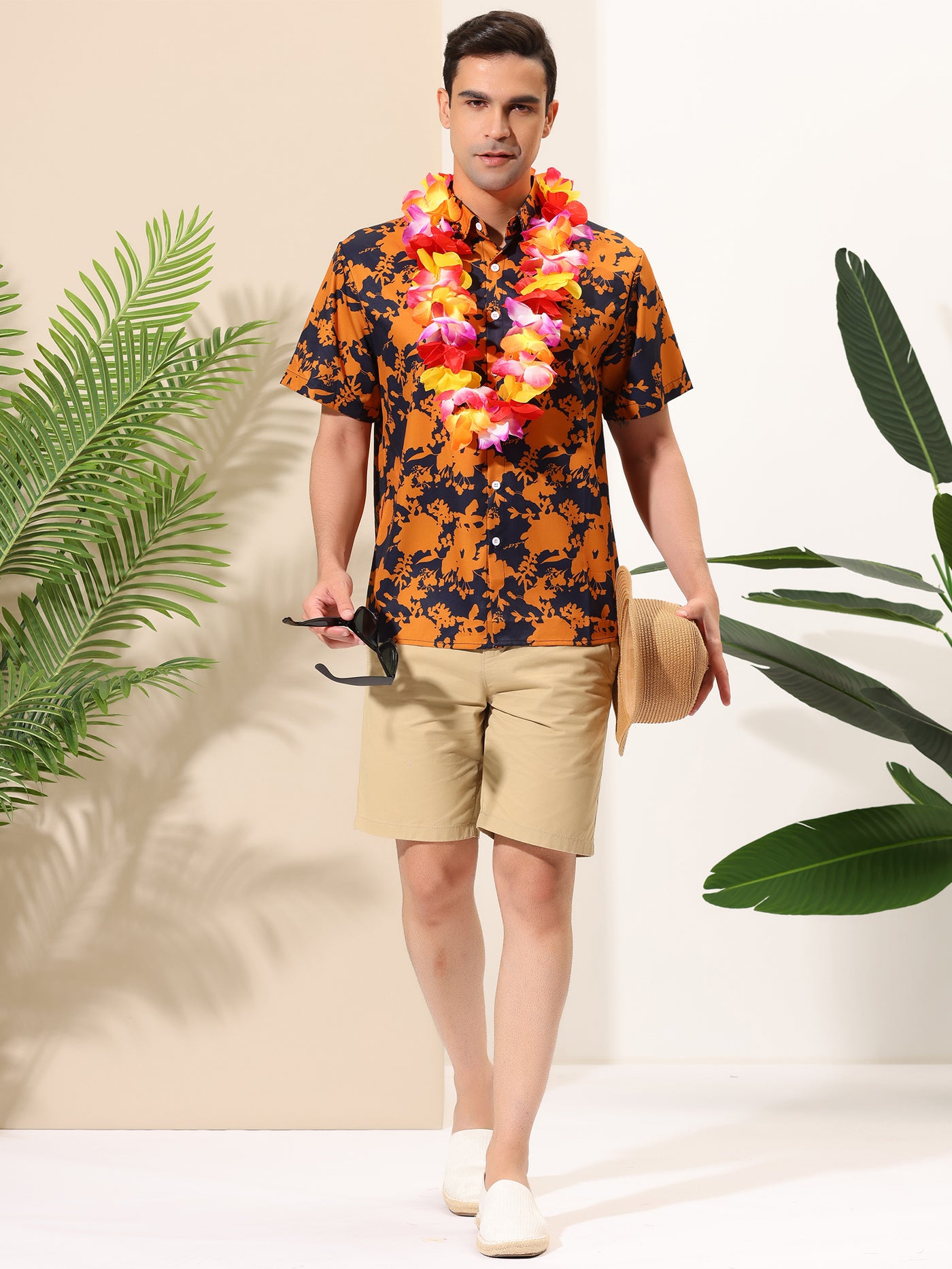 Bublédon Hawaiian Tropical Floral Printed Short Sleeve Shirt