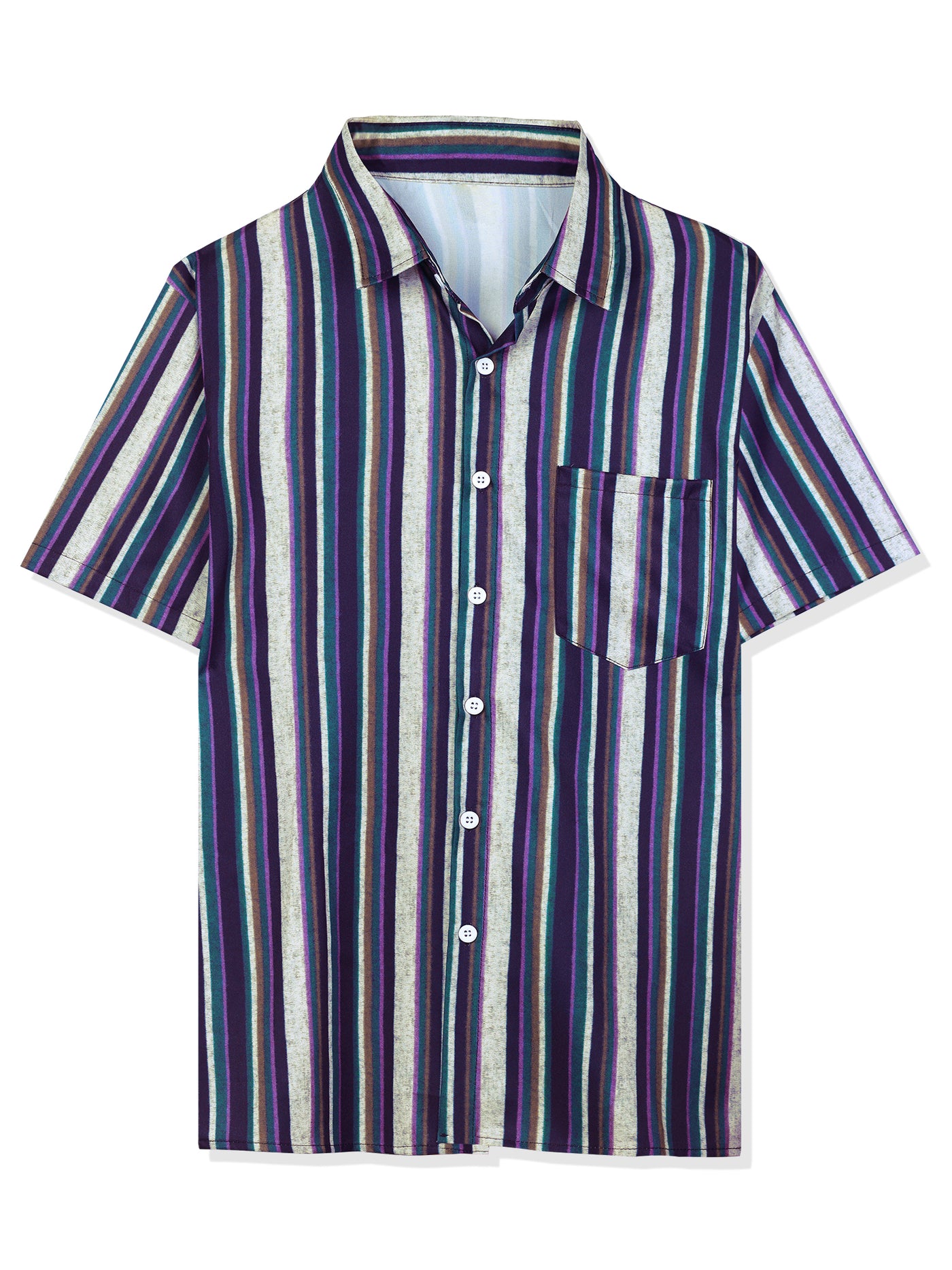 Bublédon Casual Summer Beach Short Sleeve Striped Shirt