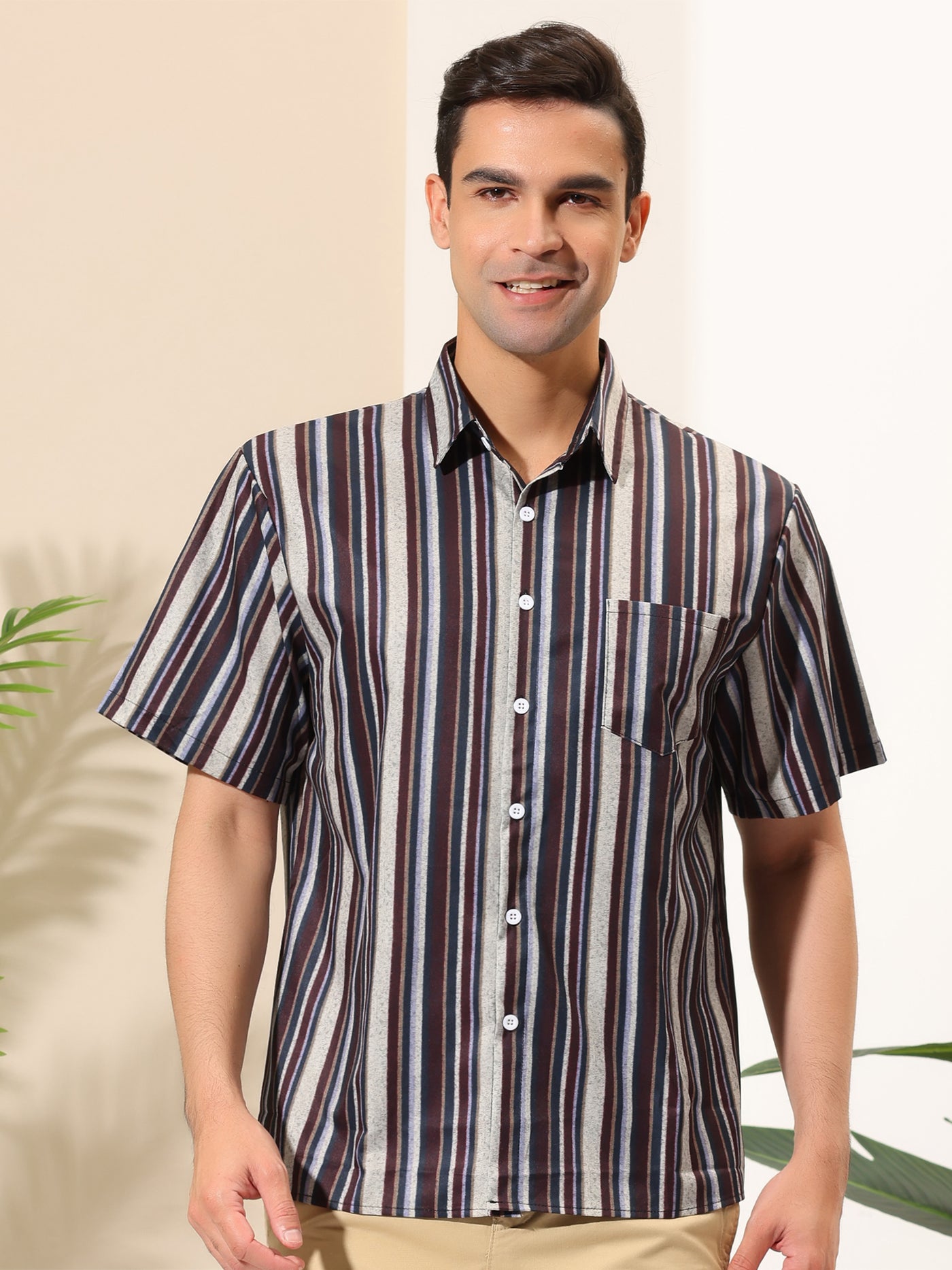 Bublédon Casual Summer Beach Short Sleeve Striped Shirt