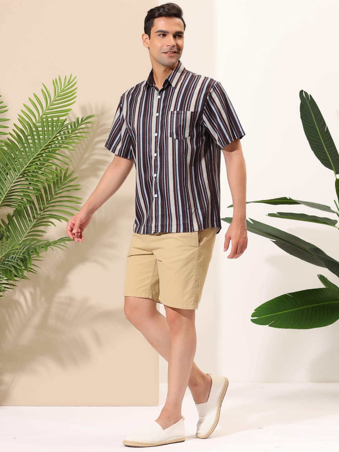 Bublédon Casual Summer Beach Short Sleeve Striped Shirt